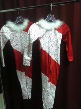 Holiday Candy Cane Unitard with Marabou Trim Costume