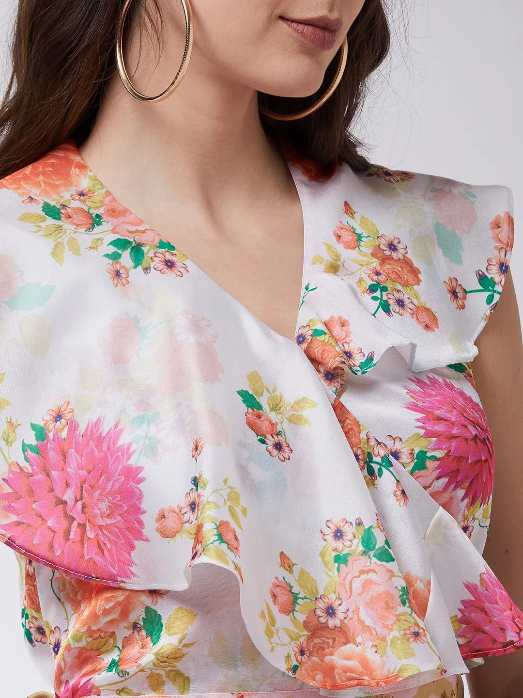 Candy Inspired Digital Printed Sleeveless Ruffle Top