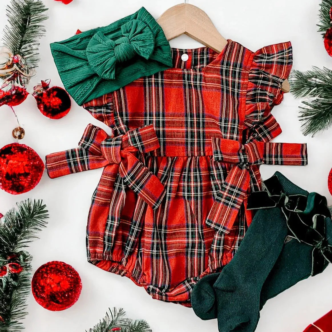 Christmas Bow Plaid Romper