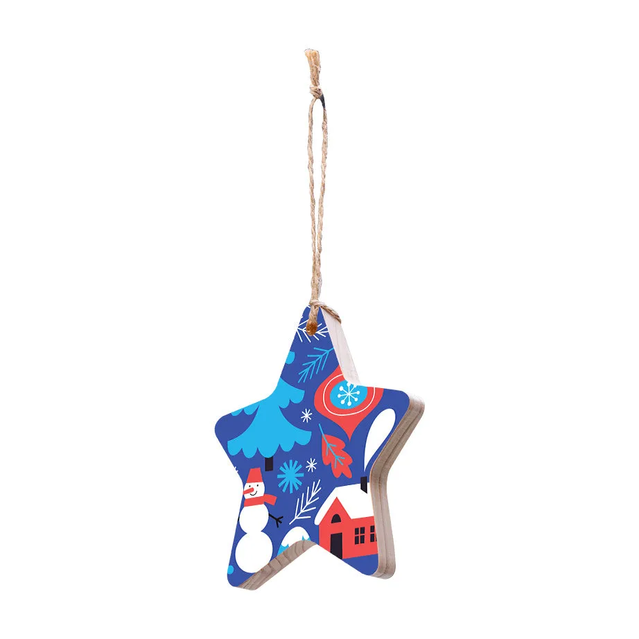 Christmas Decorations BLUE XMAS- Wooden Xmas Star And Fridge Magnet