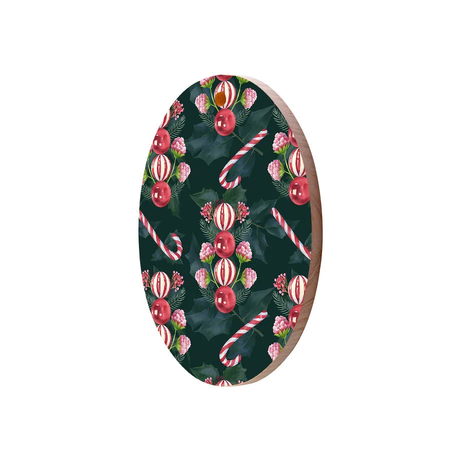 Christmas Decorations CANDY CANES- Wooden Xmas Oval Decoration and Fridge Magnet