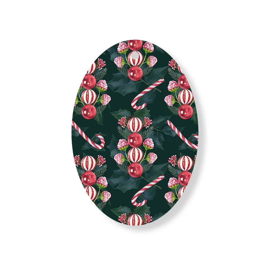 Christmas Decorations CANDY CANES- Wooden Xmas Oval Decoration and Fridge Magnet