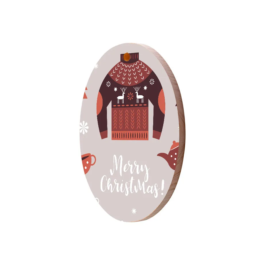 Christmas Decorations CHRISTMAS JUMPER- Wooden Xmas Oval Decoration and Fridge Magnet