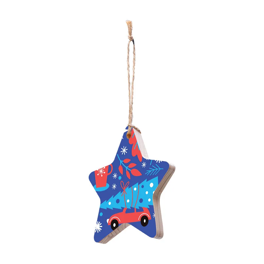 Christmas Decorations DRIVING HOME- Wooden Xmas Star And Fridge Magnet