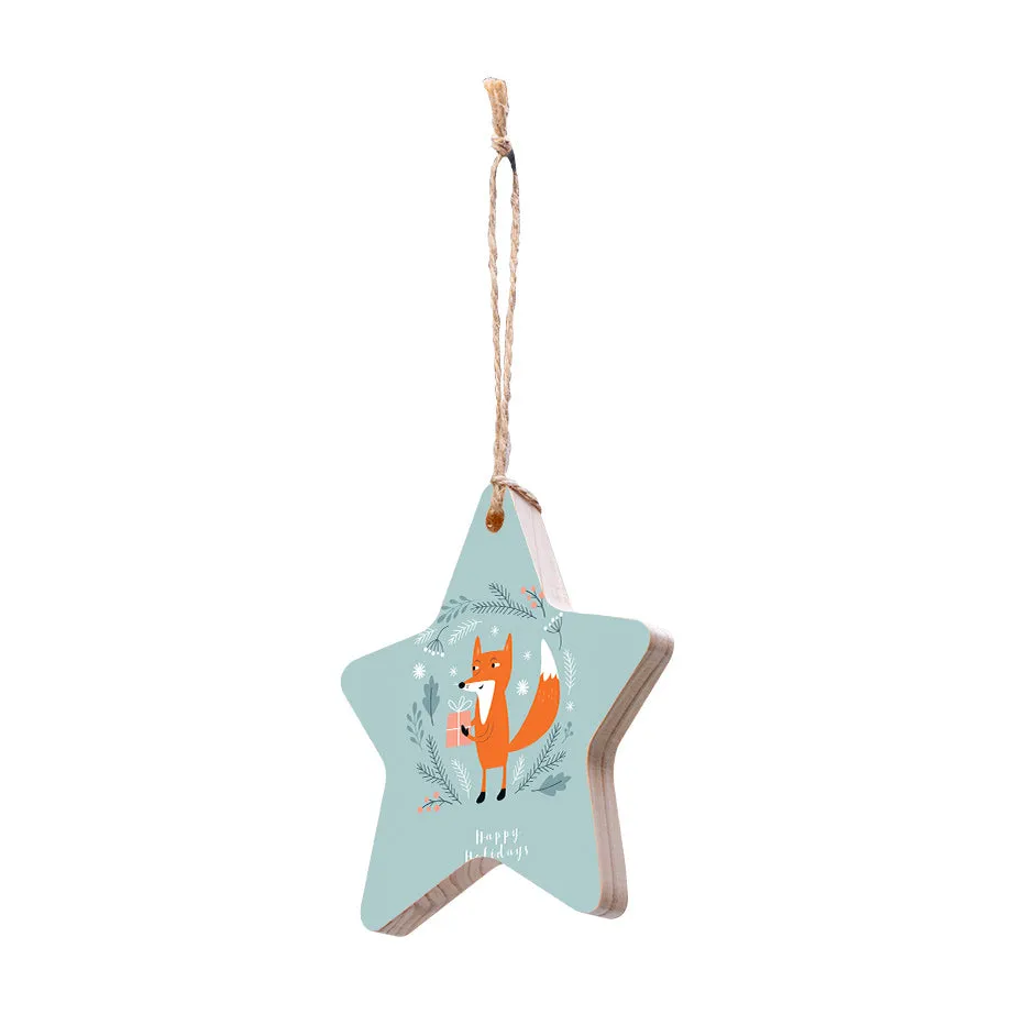 Christmas Decorations FOXY PRESENTS- Wooden Xmas Star And Fridge Magnet