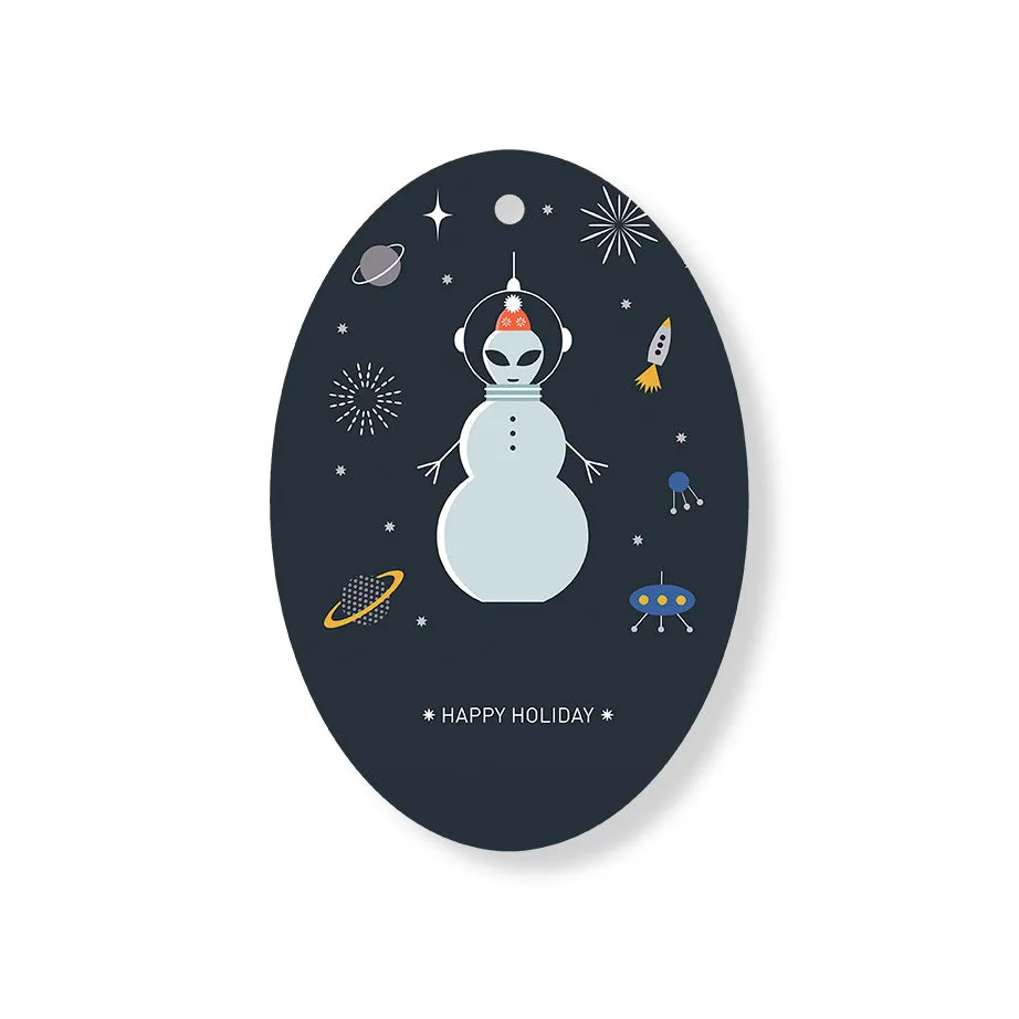 Christmas Decorations HAPPY ALIEN- Wooden Xmas Oval Decoration and Fridge Magnet