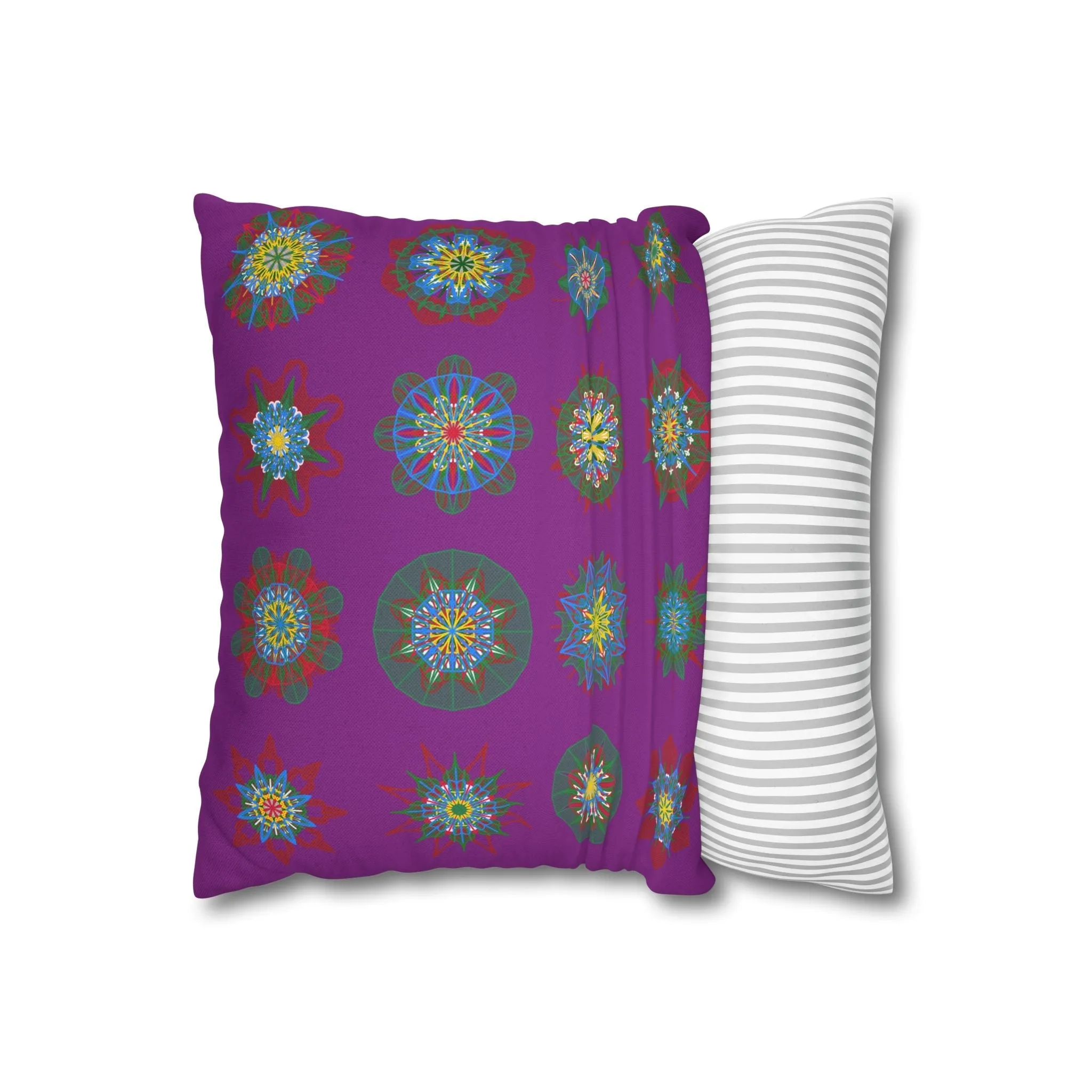 Christmas Mandala Design Pillowcase - Handmade Mandala Art - Dark Magenta Square Pillowcase