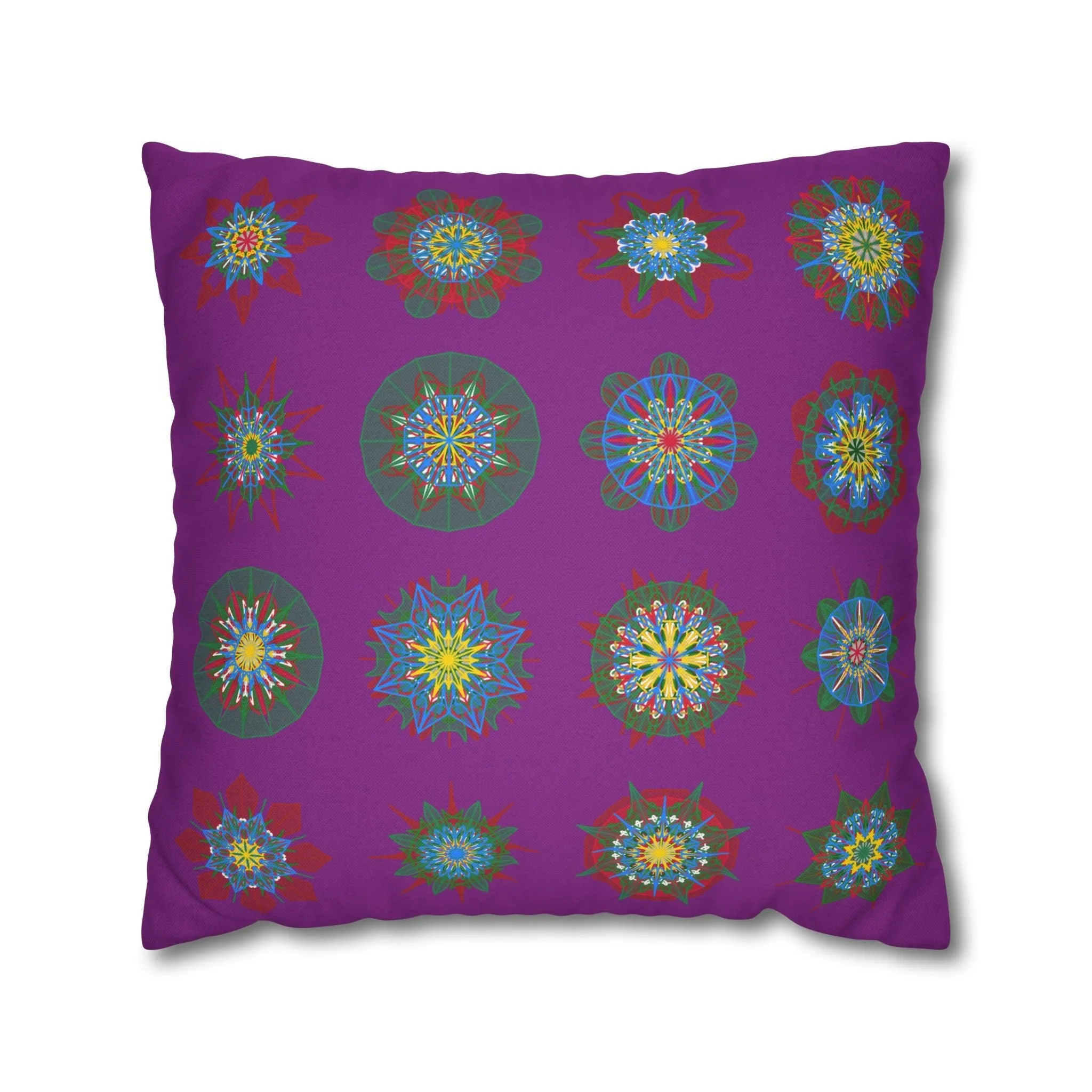 Christmas Mandala Design Pillowcase - Handmade Mandala Art - Dark Magenta Square Pillowcase