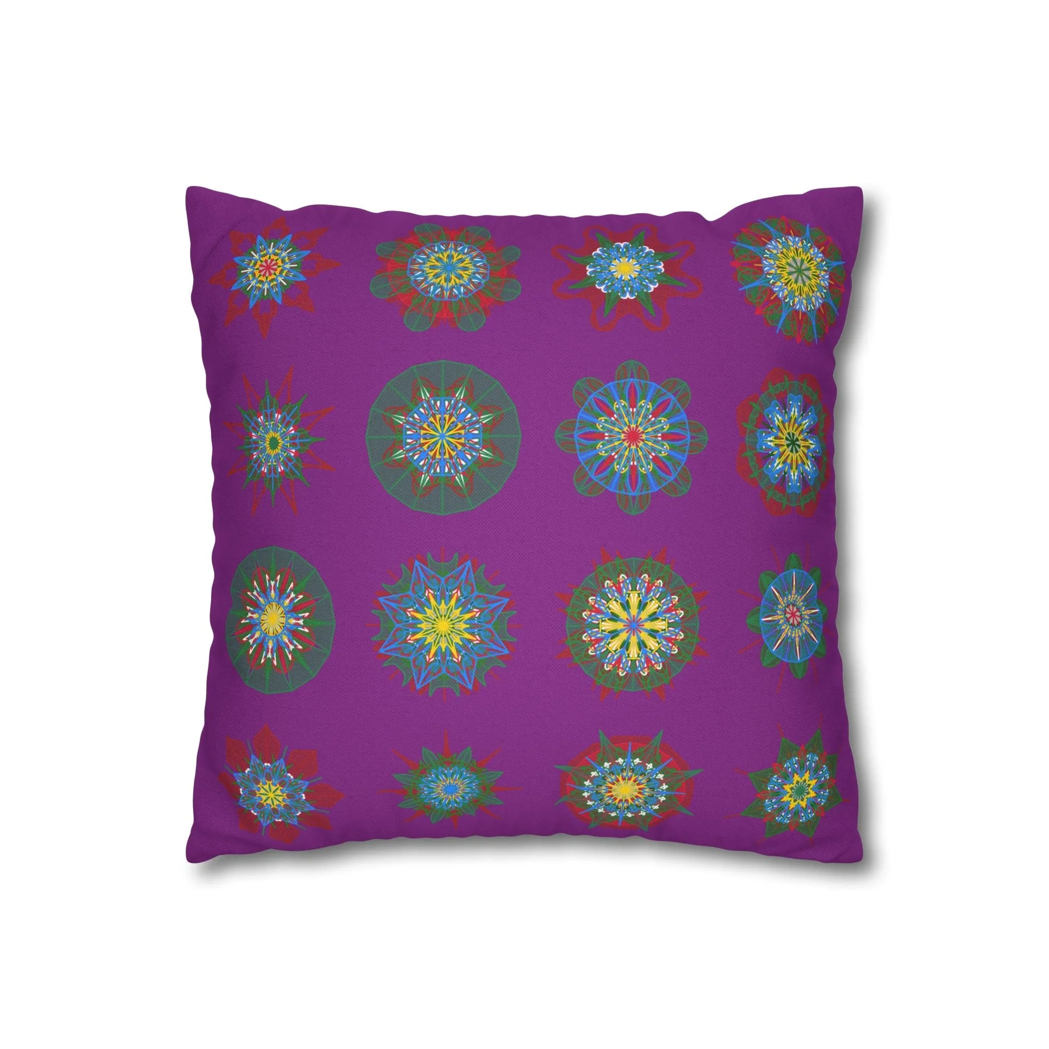 Christmas Mandala Design Pillowcase - Handmade Mandala Art - Dark Magenta Square Pillowcase