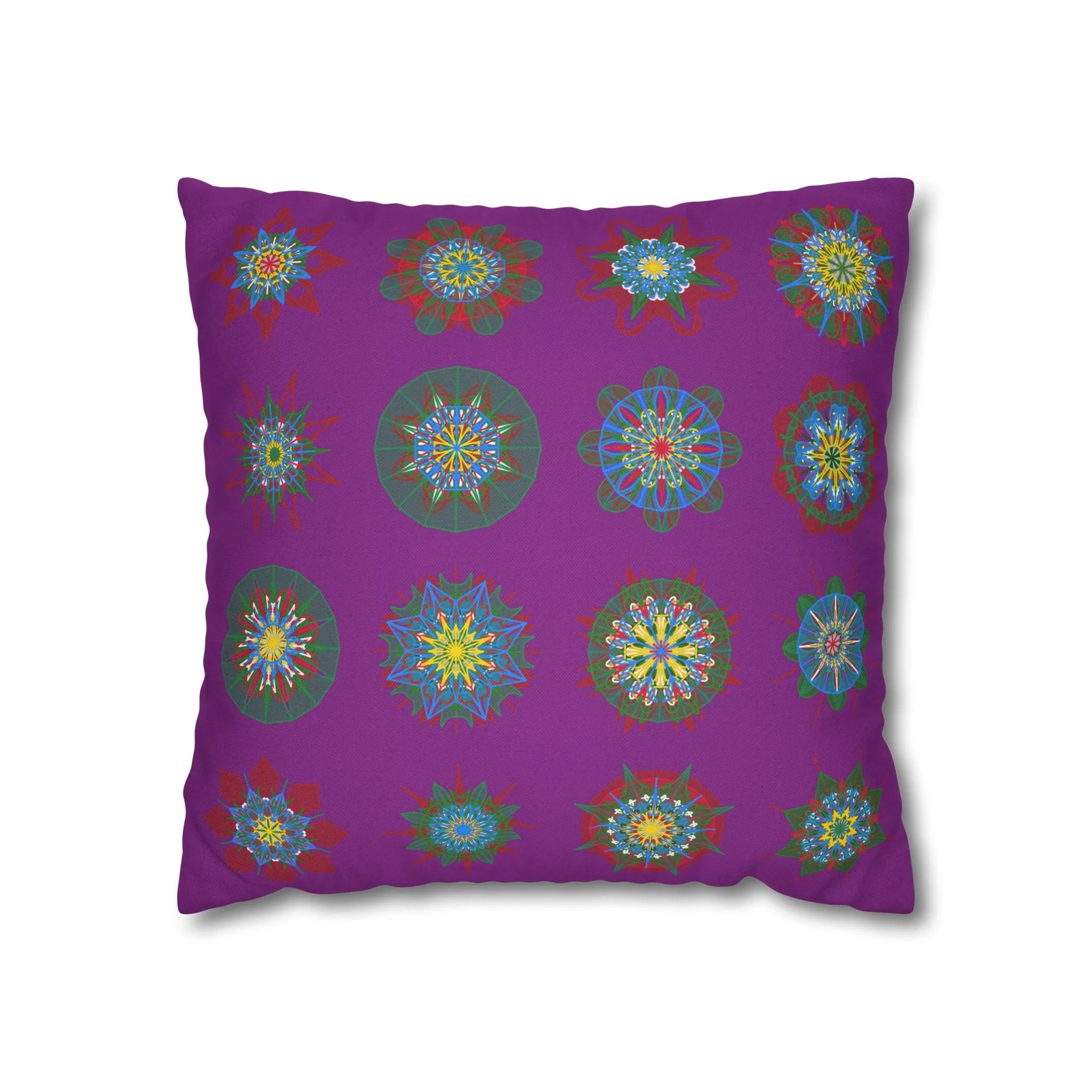 Christmas Mandala Design Pillowcase - Handmade Mandala Art - Dark Magenta Square Pillowcase