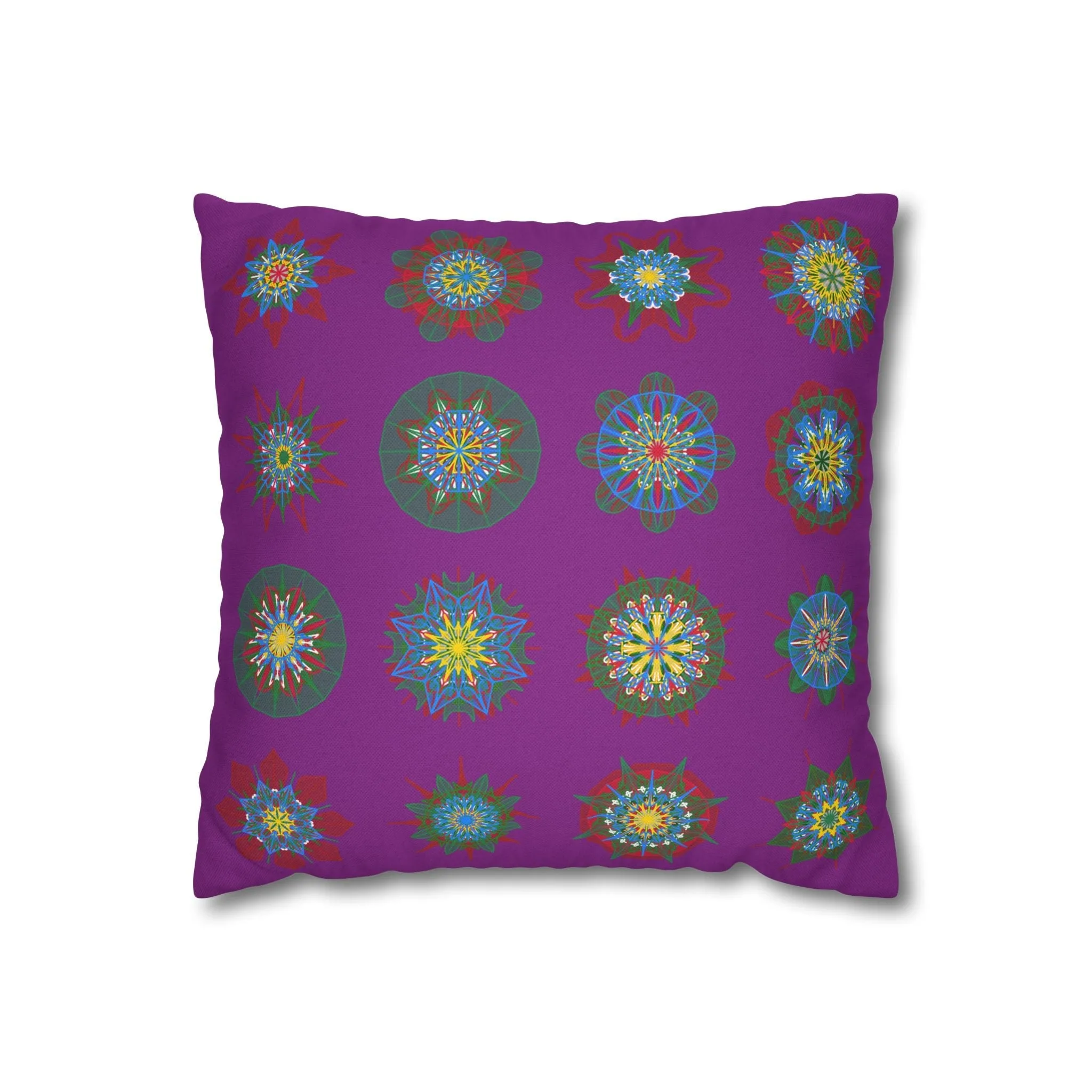 Christmas Mandala Design Pillowcase - Handmade Mandala Art - Dark Magenta Square Pillowcase