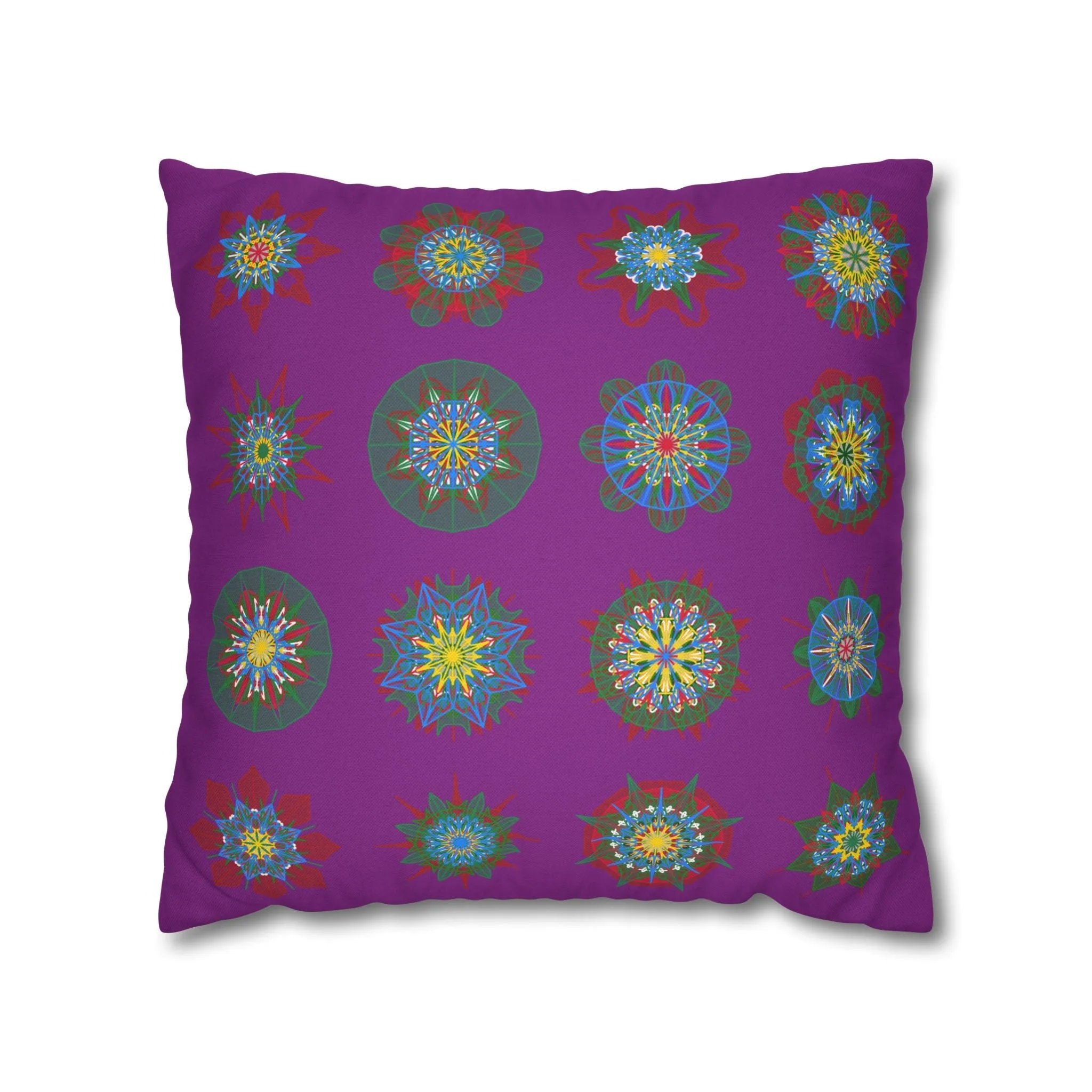 Christmas Mandala Design Pillowcase - Handmade Mandala Art - Dark Magenta Square Pillowcase