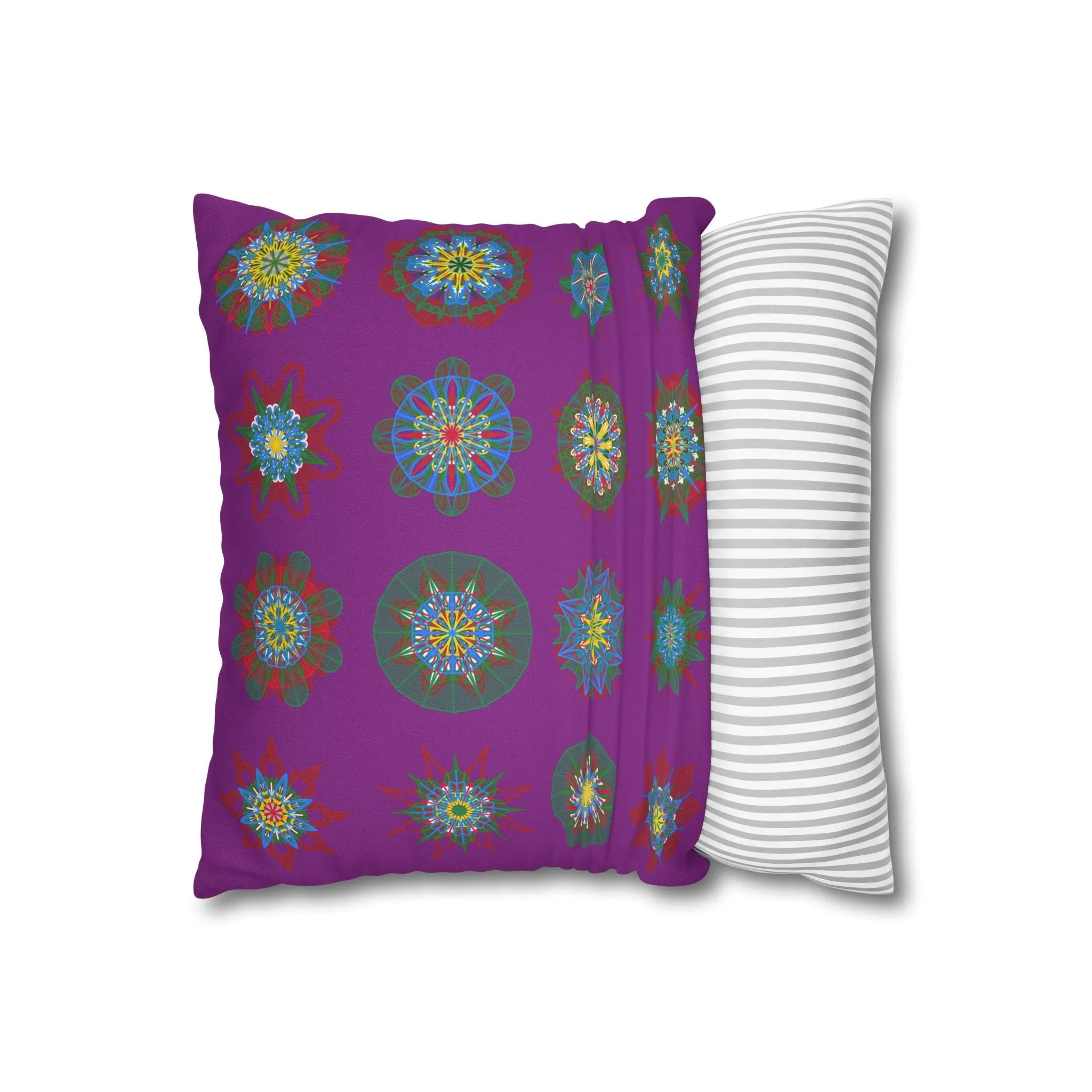 Christmas Mandala Design Pillowcase - Handmade Mandala Art - Dark Magenta Square Pillowcase