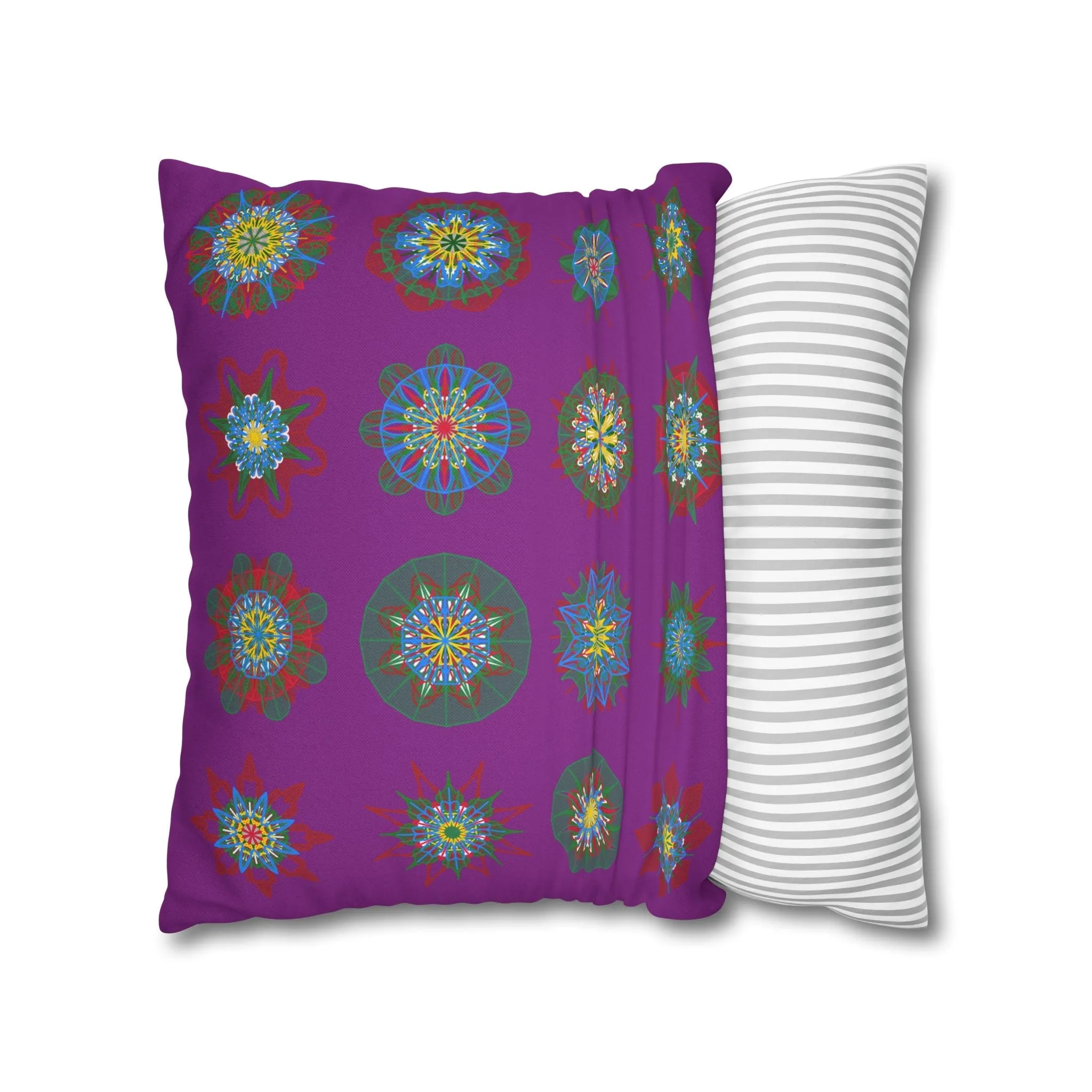 Christmas Mandala Design Pillowcase - Handmade Mandala Art - Dark Magenta Square Pillowcase