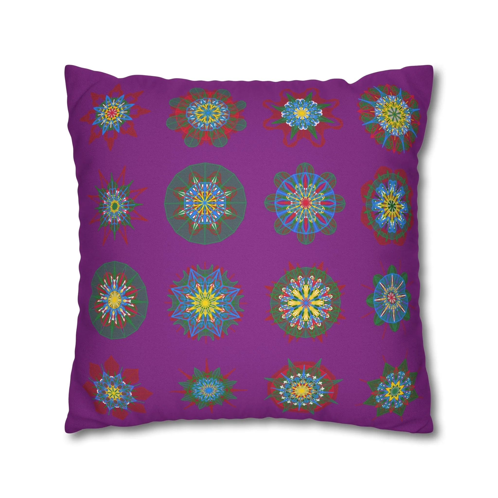 Christmas Mandala Design Pillowcase - Handmade Mandala Art - Dark Magenta Square Pillowcase