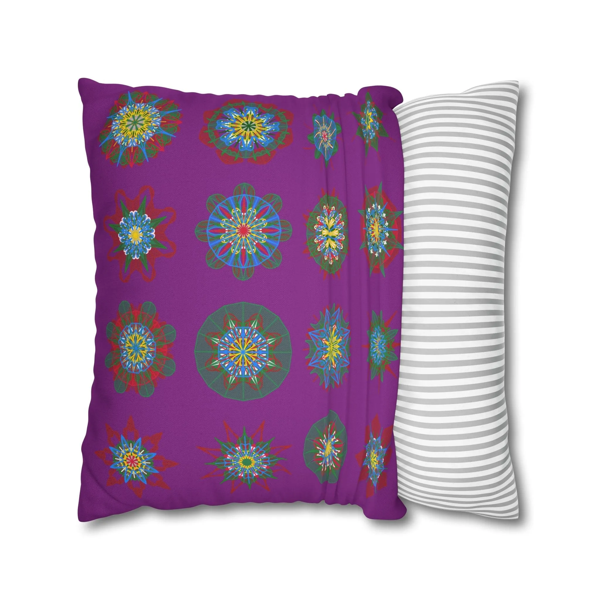 Christmas Mandala Design Pillowcase - Handmade Mandala Art - Dark Magenta Square Pillowcase