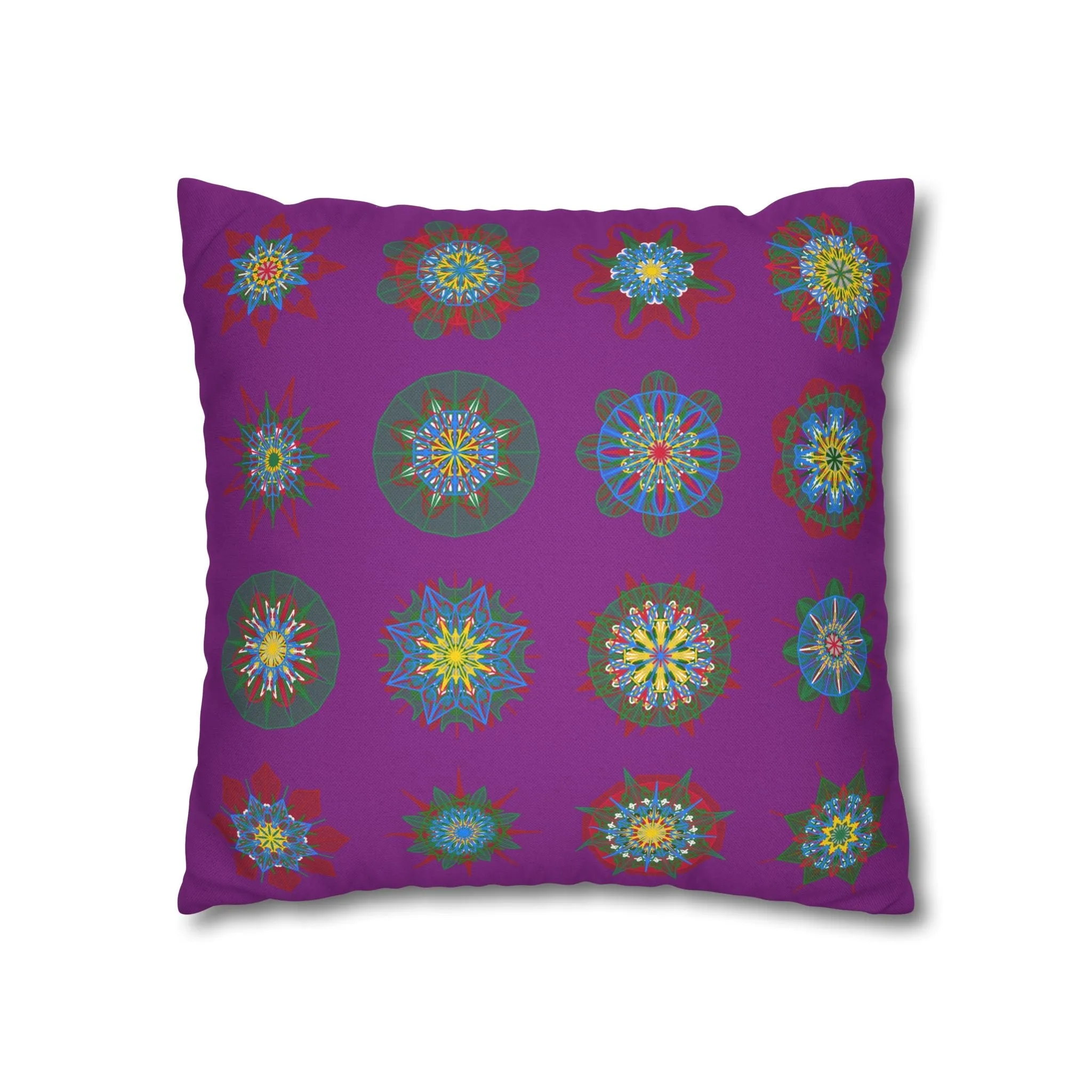 Christmas Mandala Design Pillowcase - Handmade Mandala Art - Dark Magenta Square Pillowcase