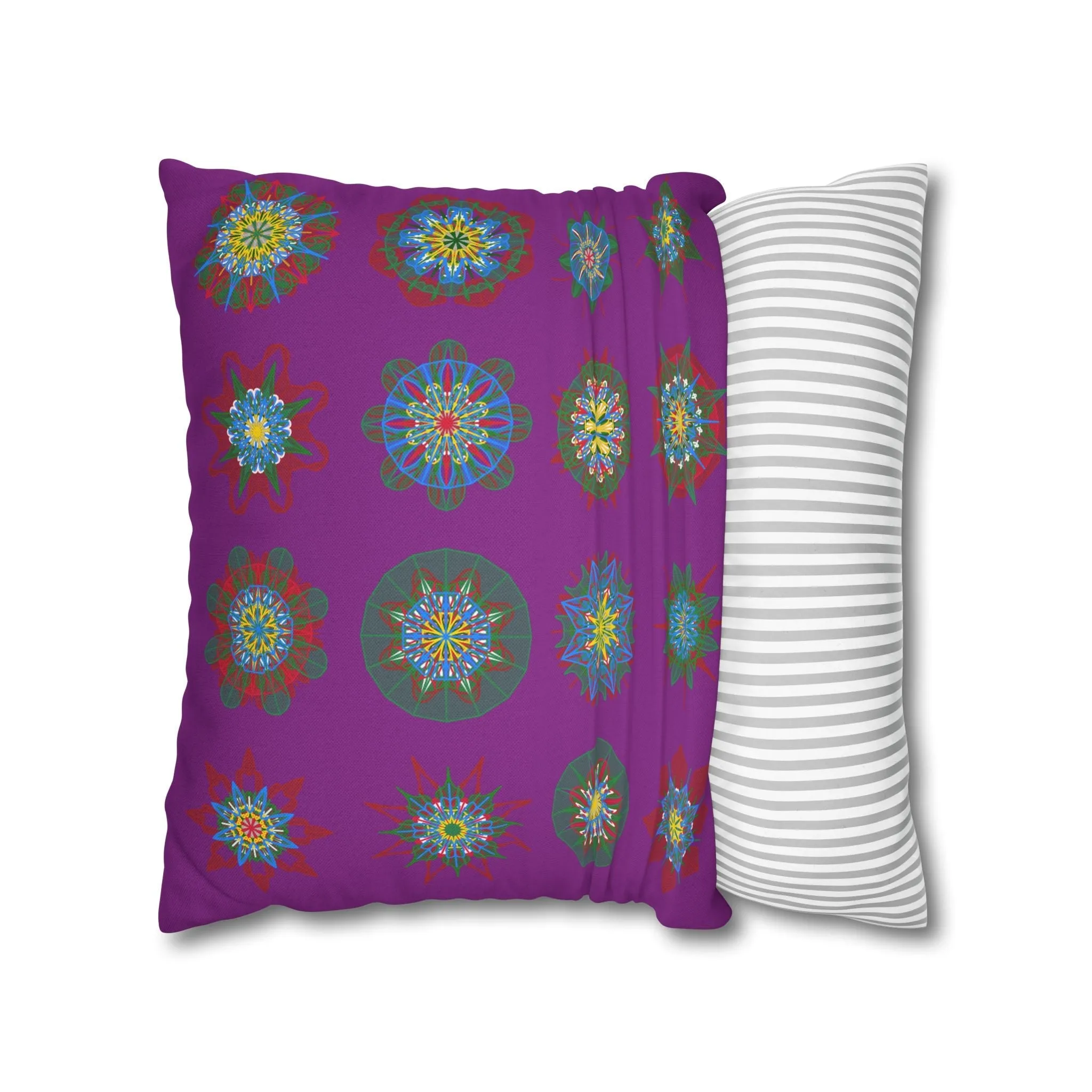 Christmas Mandala Design Pillowcase - Handmade Mandala Art - Dark Magenta Square Pillowcase