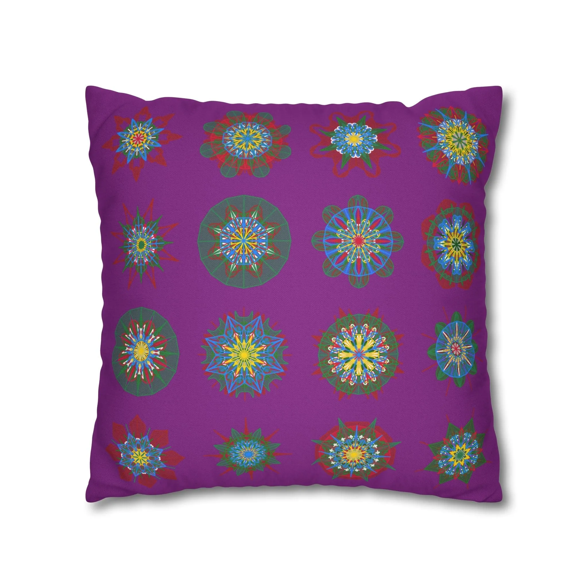 Christmas Mandala Design Pillowcase - Handmade Mandala Art - Dark Magenta Square Pillowcase