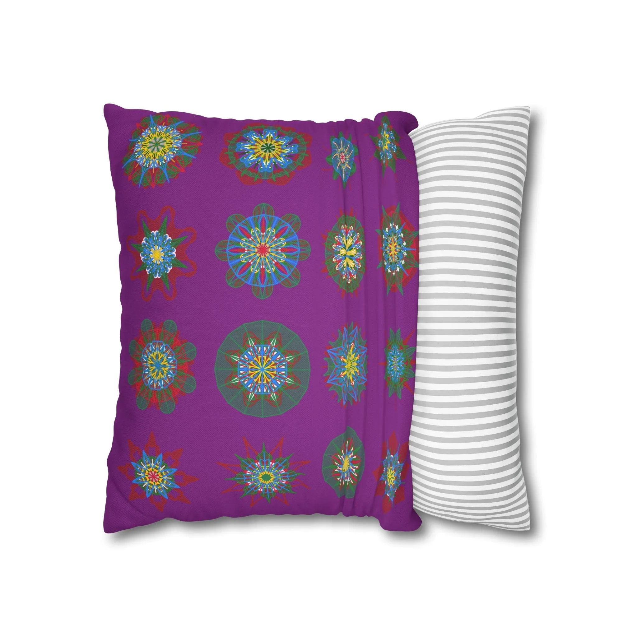 Christmas Mandala Design Pillowcase - Handmade Mandala Art - Dark Magenta Square Pillowcase