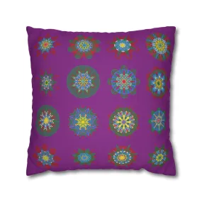 Christmas Mandala Design Pillowcase - Handmade Mandala Art - Dark Magenta Square Pillowcase