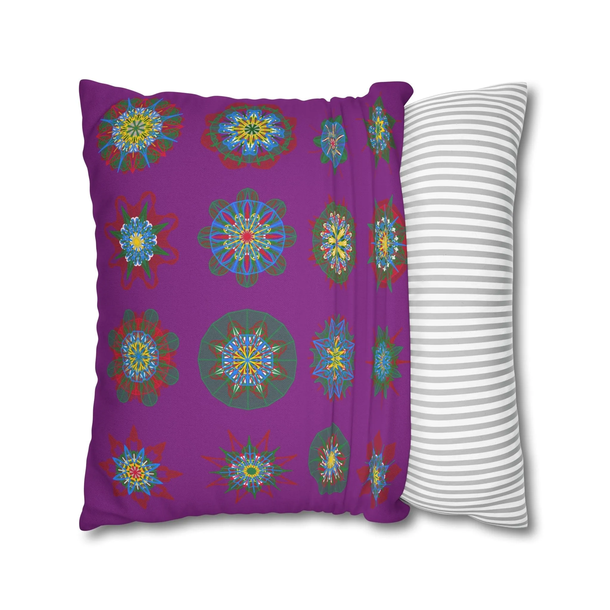 Christmas Mandala Design Pillowcase - Handmade Mandala Art - Dark Magenta Square Pillowcase