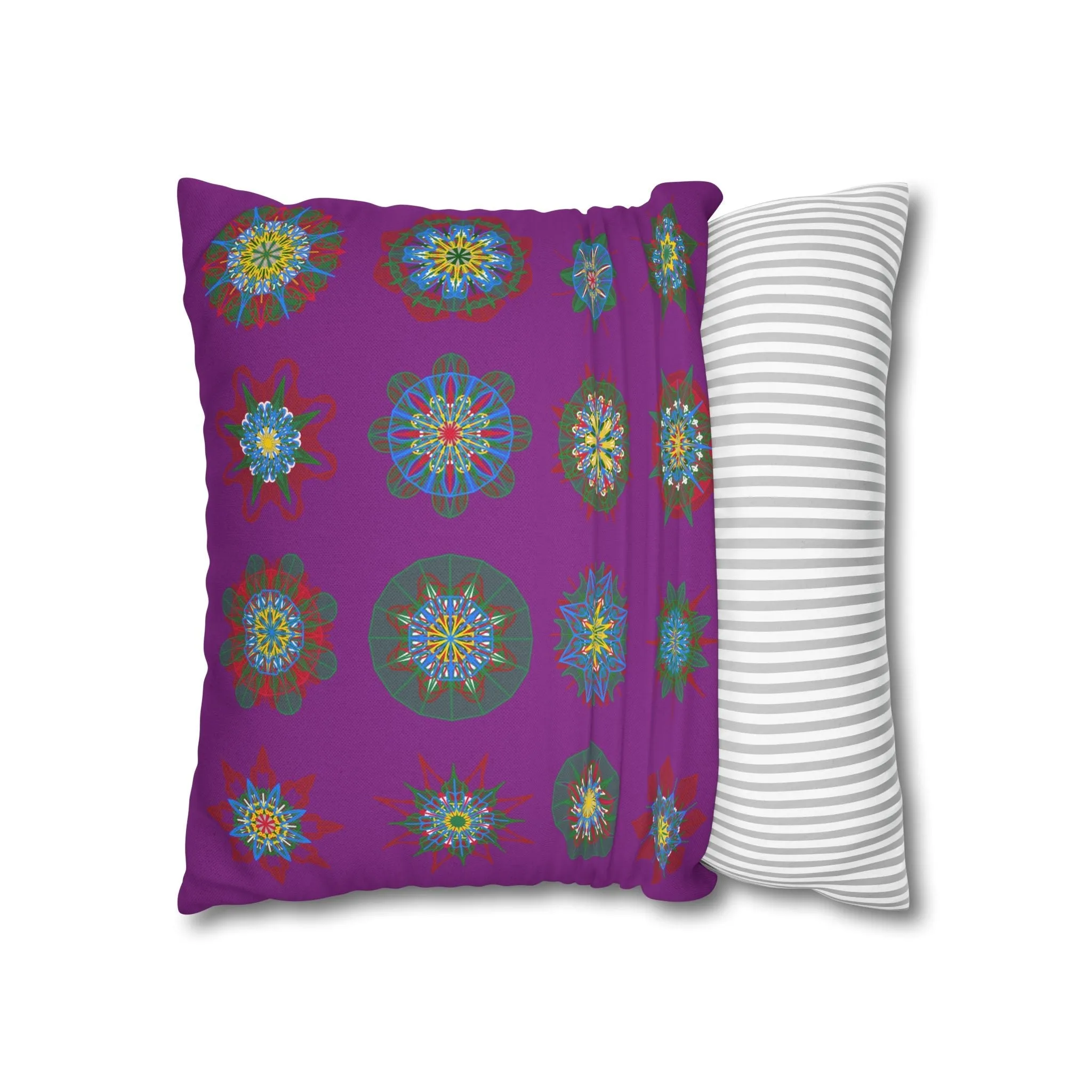 Christmas Mandala Design Pillowcase - Handmade Mandala Art - Dark Magenta Square Pillowcase