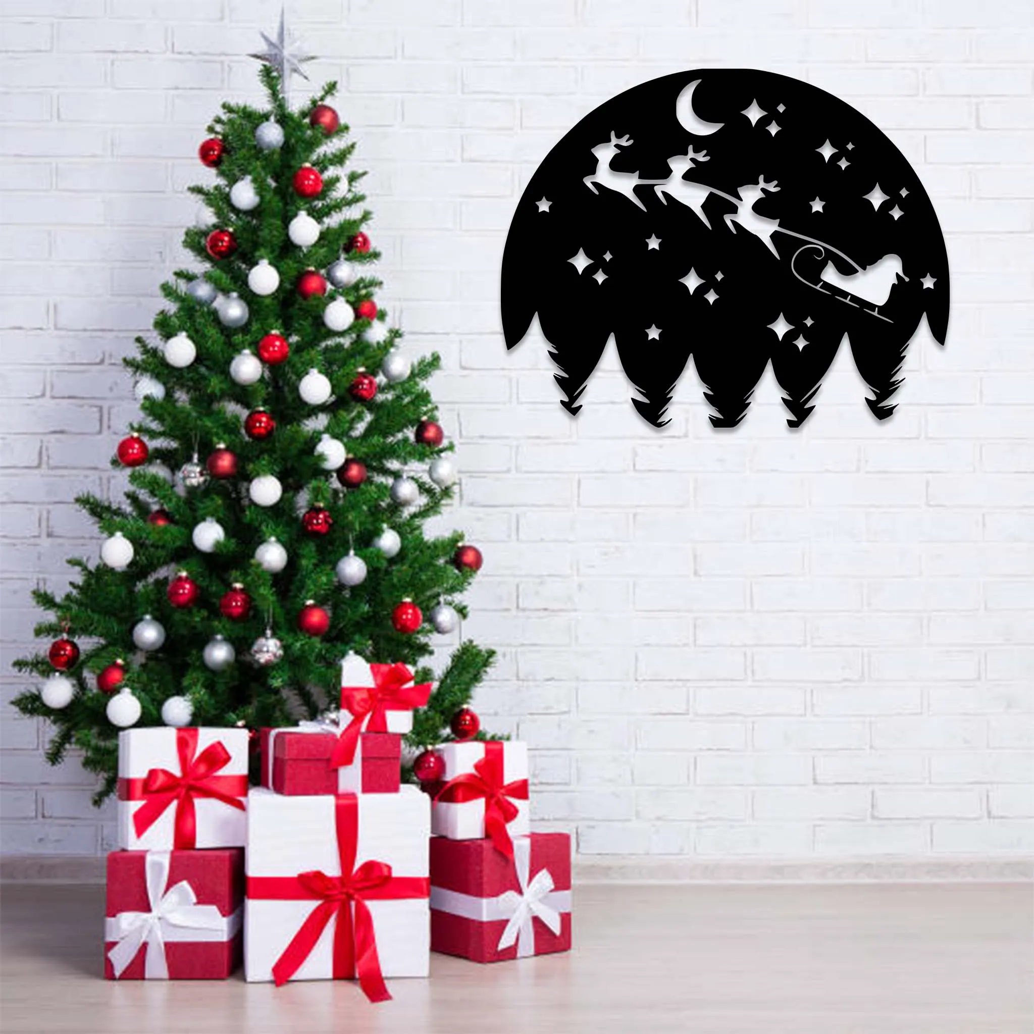 Christmas Night Scenery - Metal Wall Art