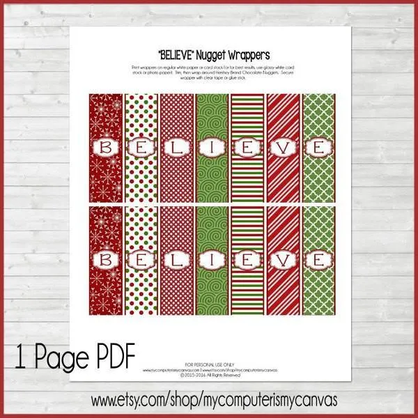 Christmas Nugget Wrappers {BELIEVE} PRINTABLE