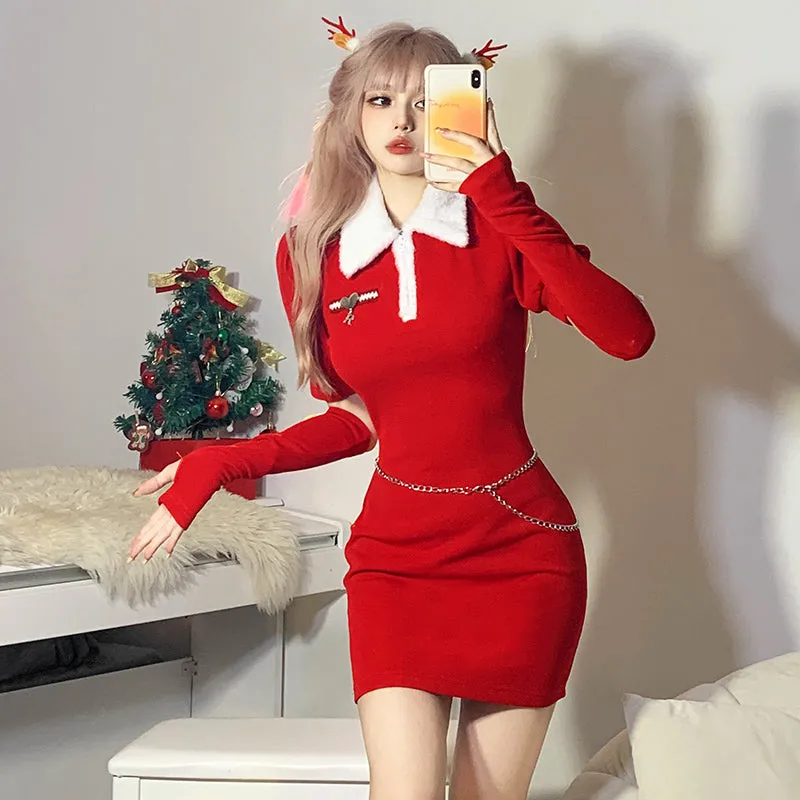 Christmas Plush Neck Dress KF83106