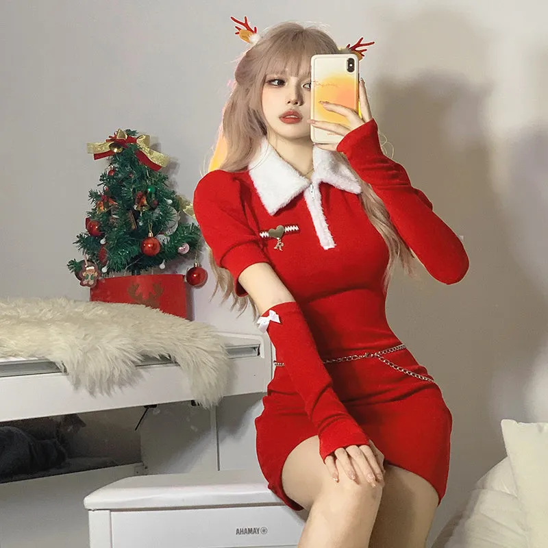 Christmas Plush Neck Dress KF83106