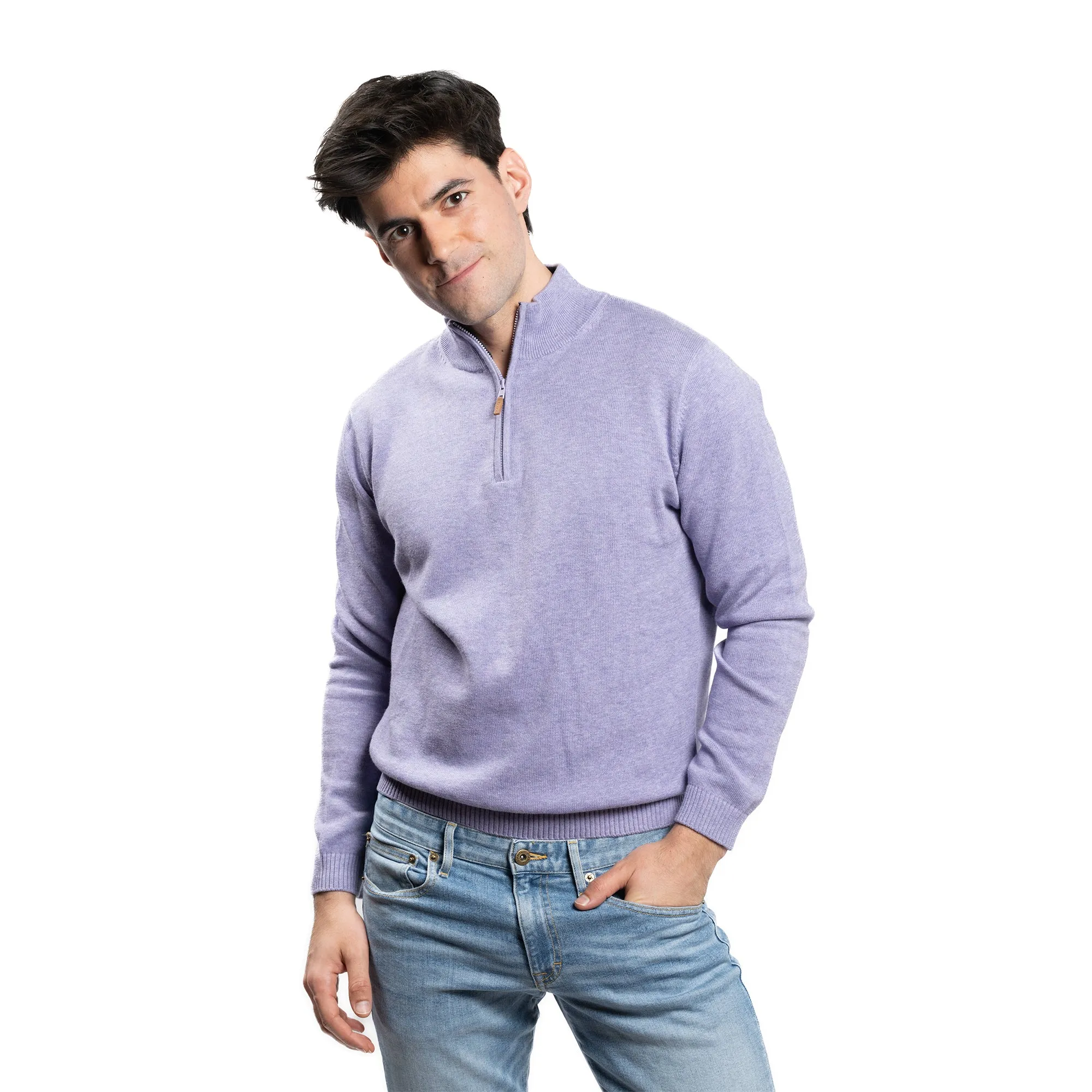 Cotton Quarter Zip Sweaters - Lavender