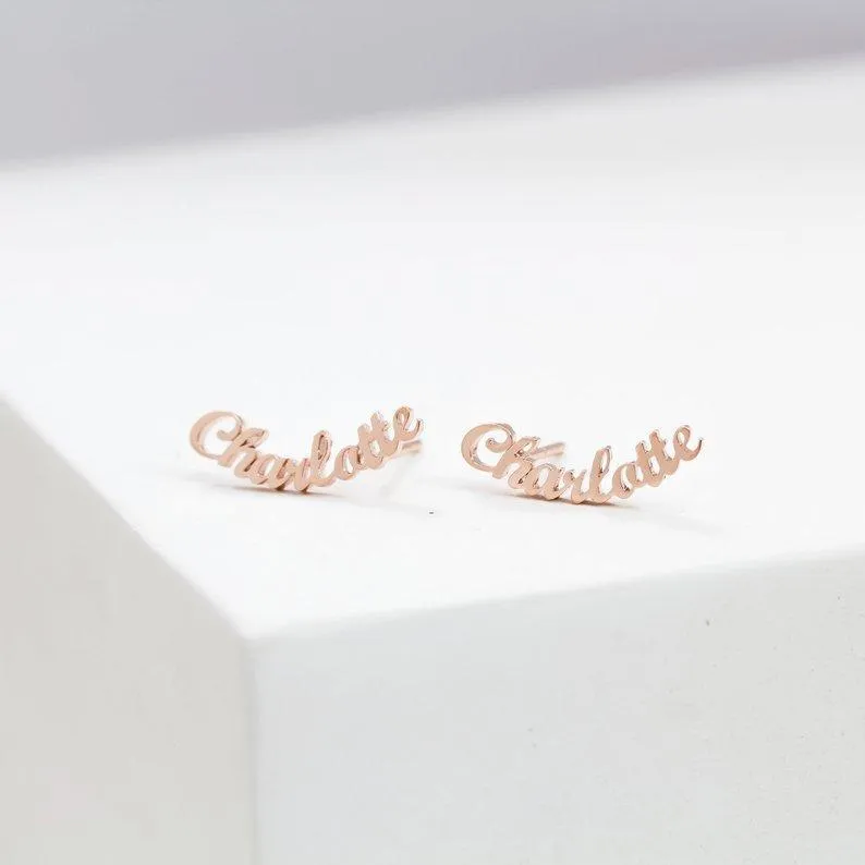 Cursive Nameplate Stud Custom Name Earrings- Best Christmas Gifts For Girlfriend