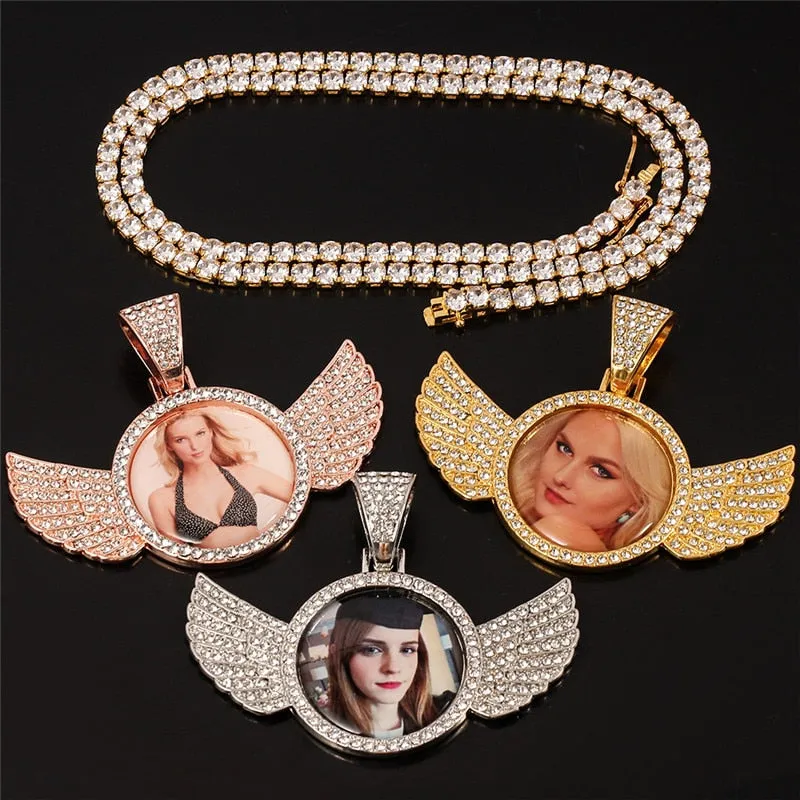 Custom Made Photo Wings Medallions Necklace- Best Christmas Gifts For Girlfriend