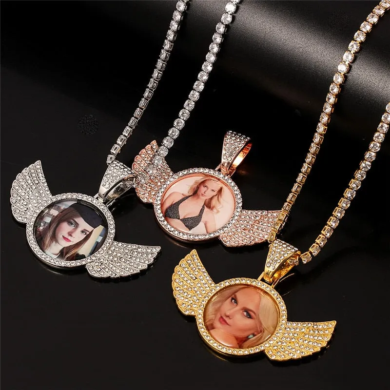 Custom Made Photo Wings Medallions Necklace- Best Christmas Gifts For Girlfriend