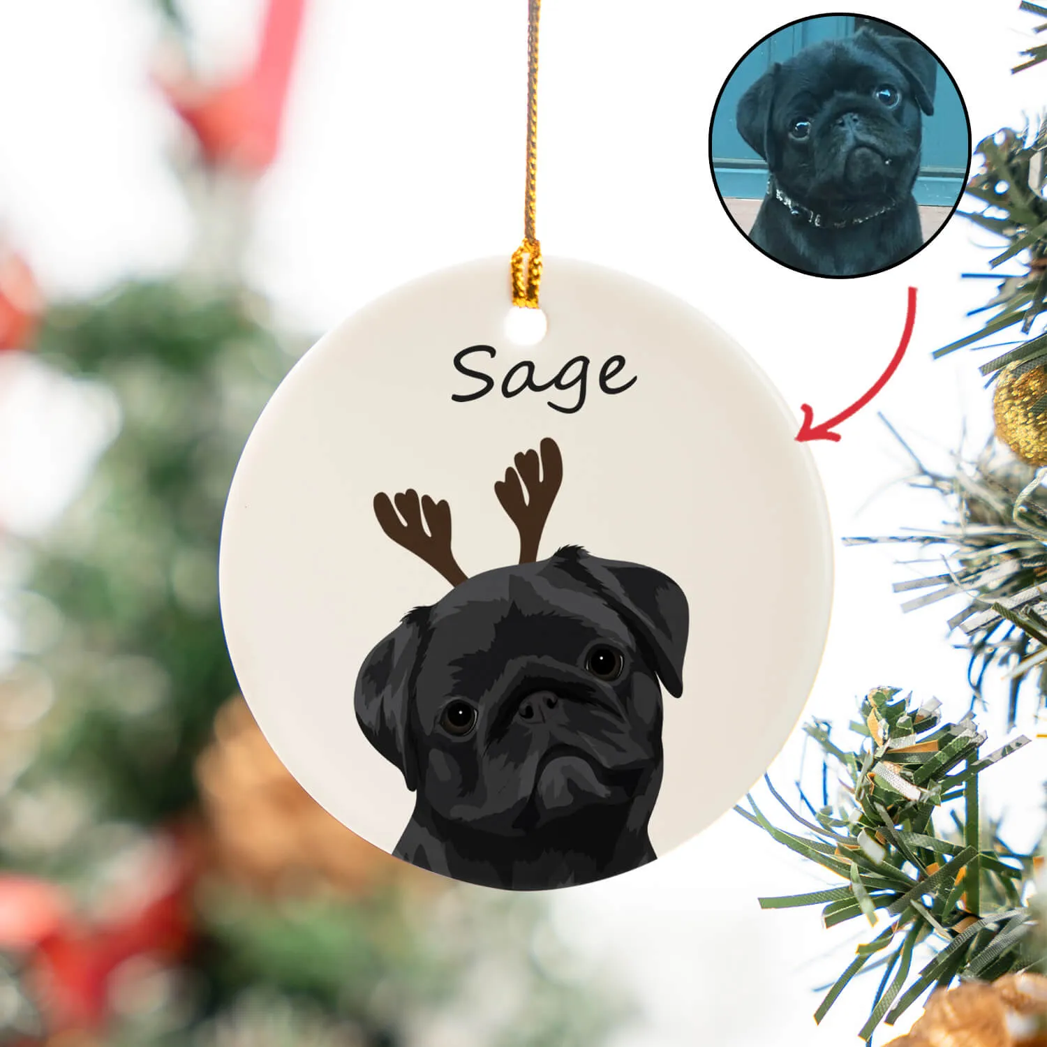 Custom Pet Portrait Ceramic Circle Ornament