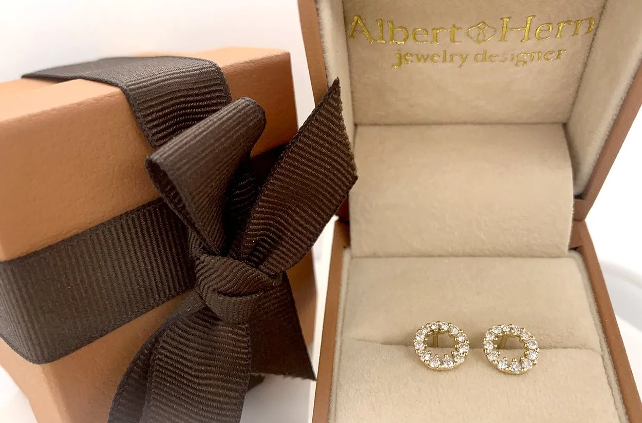 Earrings 14kt Gold 3 Prong Open Circle & Diamonds Studs