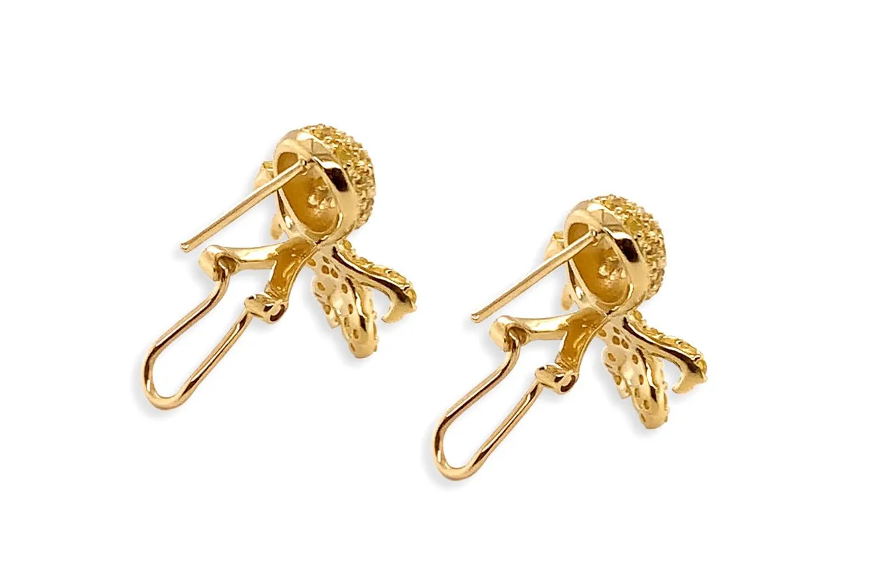 Earrings 14kt Gold & Yellow Sapphires Octopus