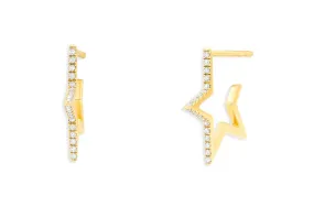 Earrings 14kt Gold Star Shape Hoop & Diamonds