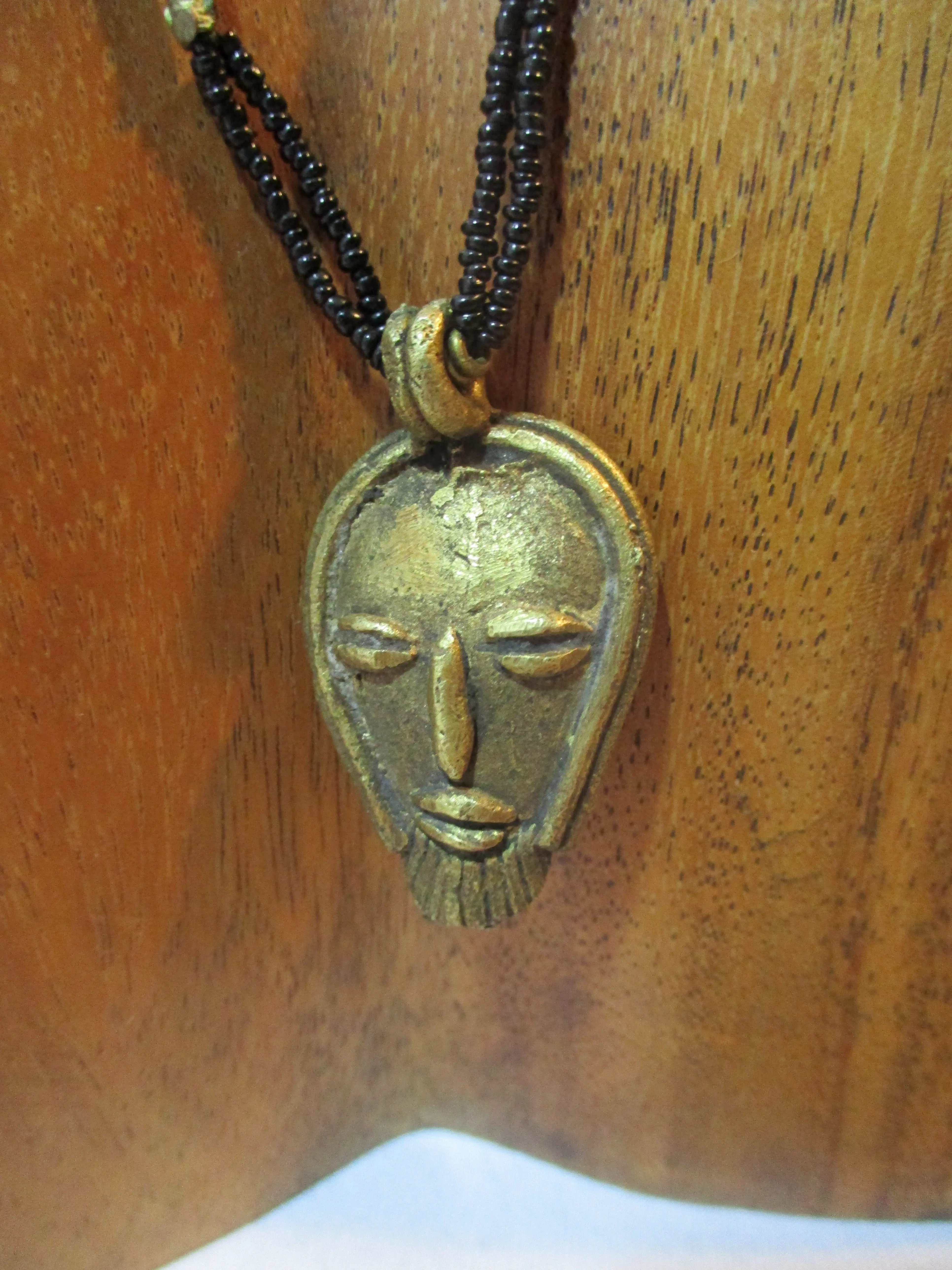 Ethnic African BRONZE HEAD Tribal Necklace AFRO FASHION Black Love Bead