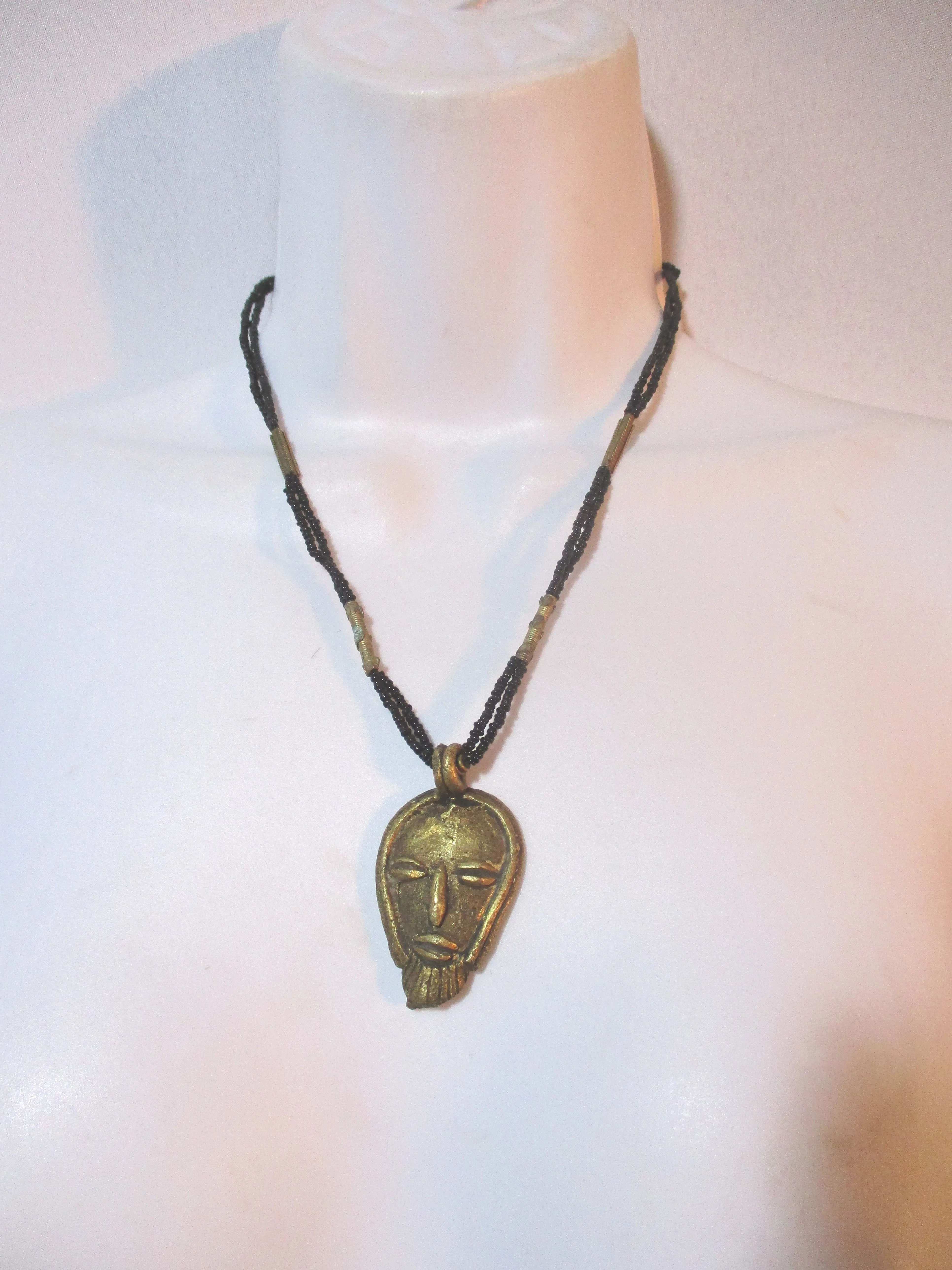 Ethnic African BRONZE HEAD Tribal Necklace AFRO FASHION Black Love Bead