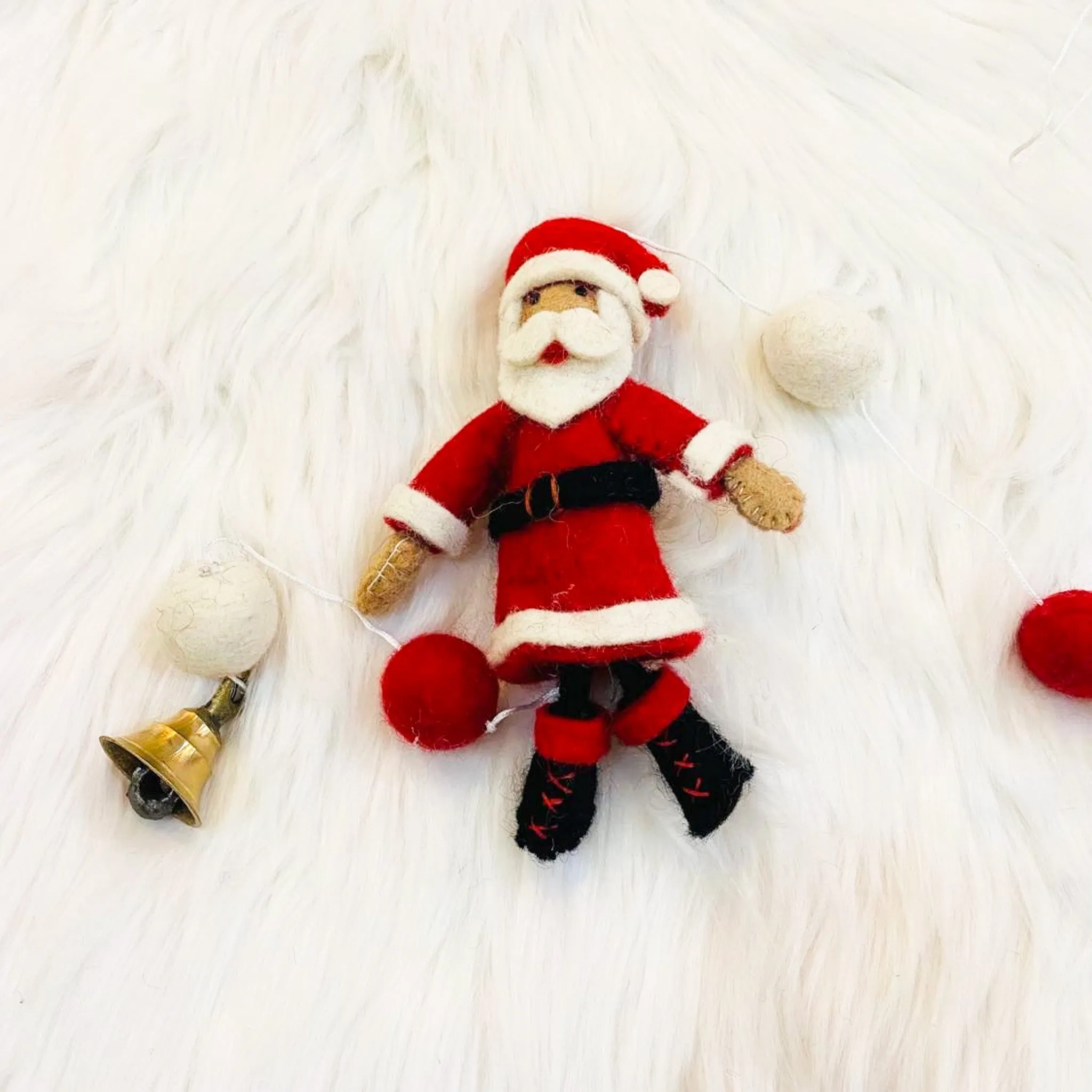 Felted Santa Claus Hanging with Bell