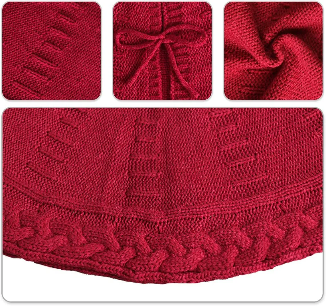 Festive Red Knitted Christmas Tree Skirt