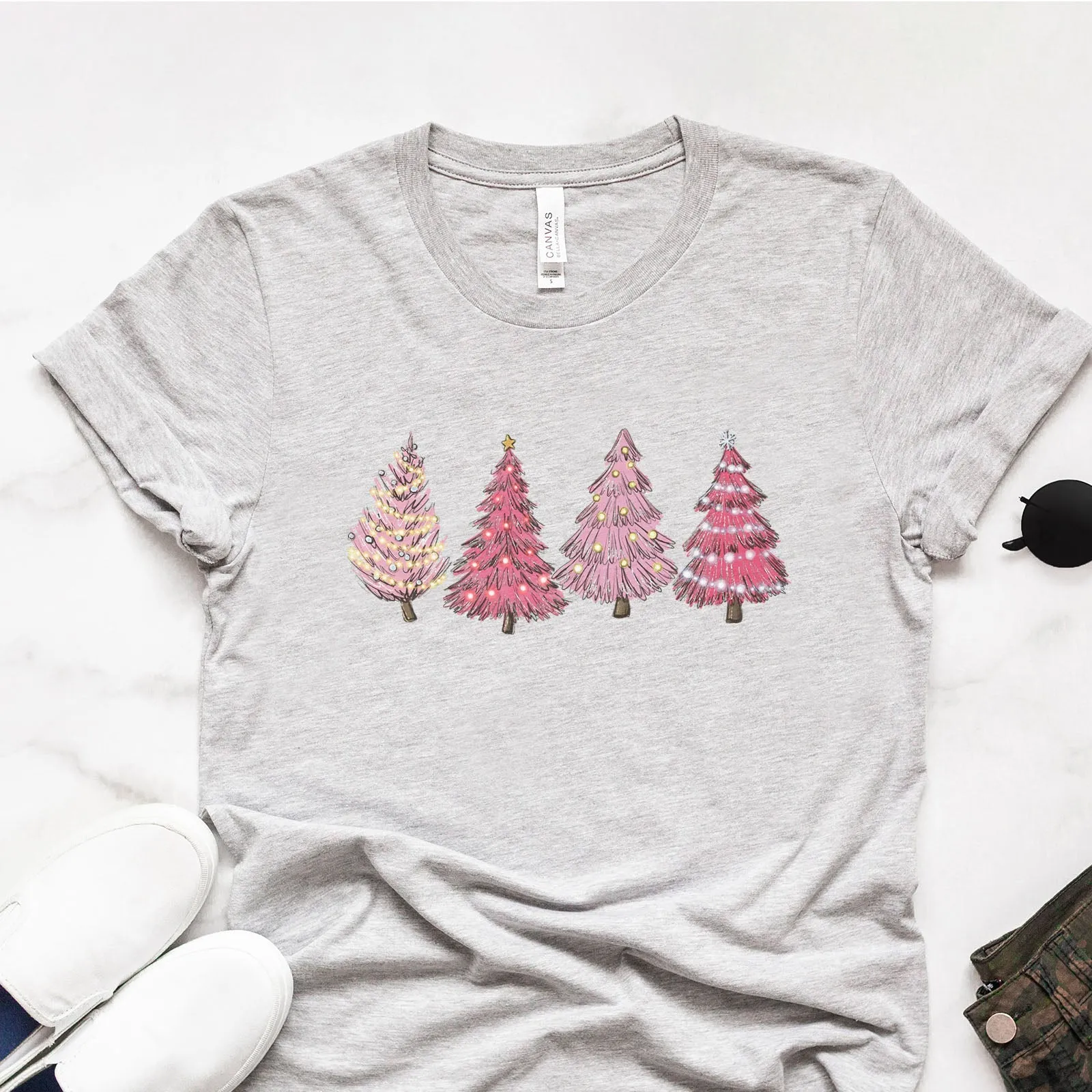 Free Gift - Pink Christmas Trees Tee