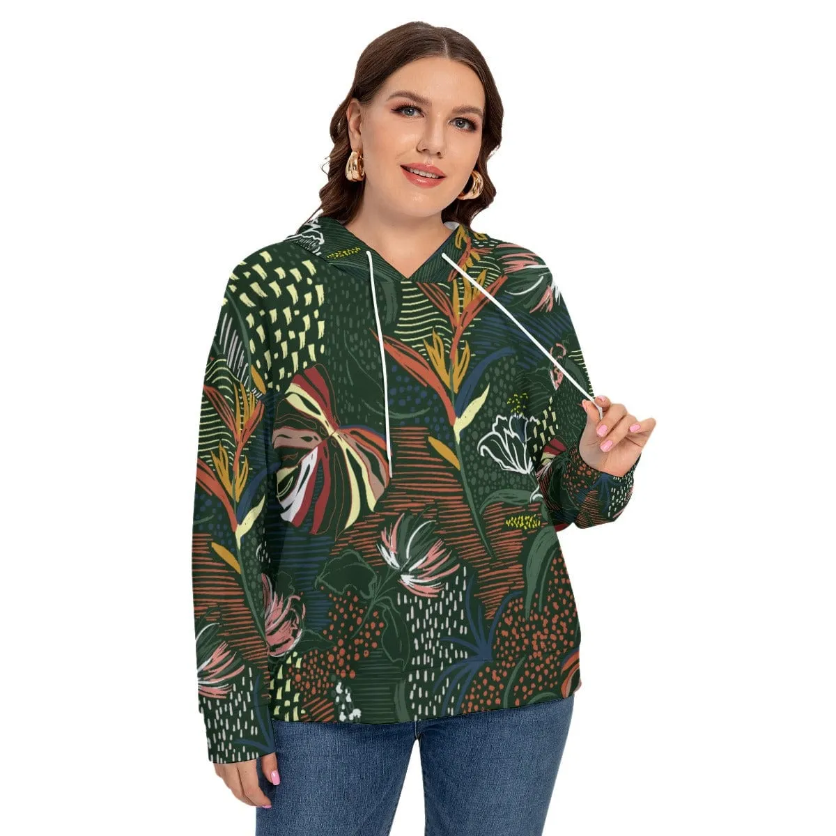 Green Everglade Women's Long Sleeve Sweatshirt With Hood(Plus Size)