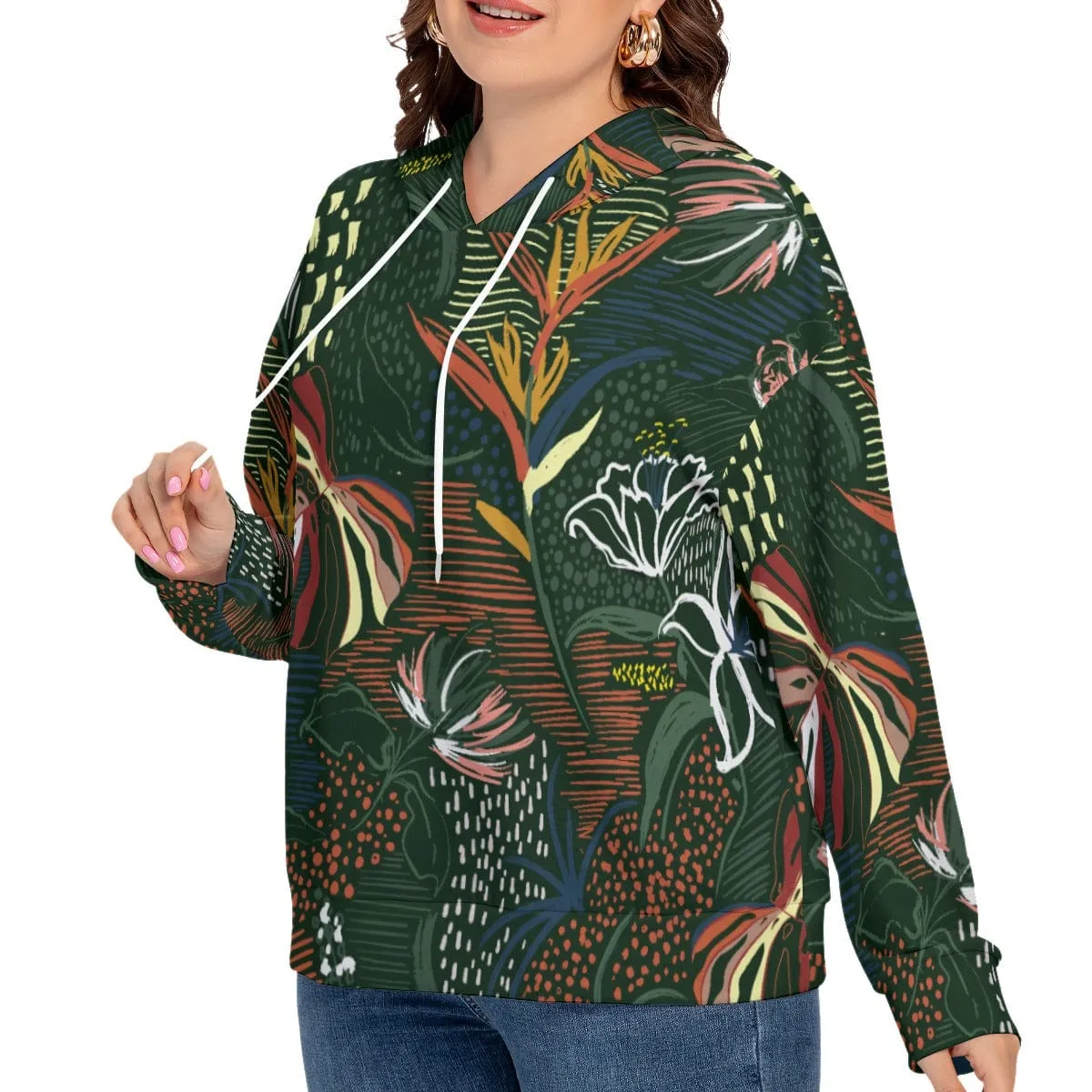 Green Everglade Women's Long Sleeve Sweatshirt With Hood(Plus Size)