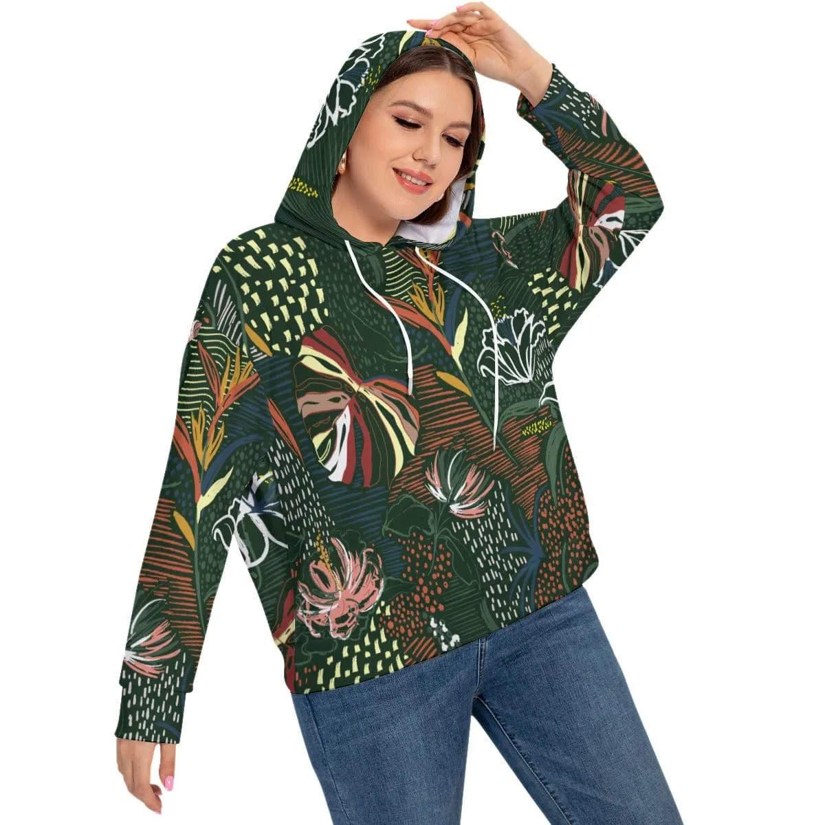 Green Everglade Women's Long Sleeve Sweatshirt With Hood(Plus Size)