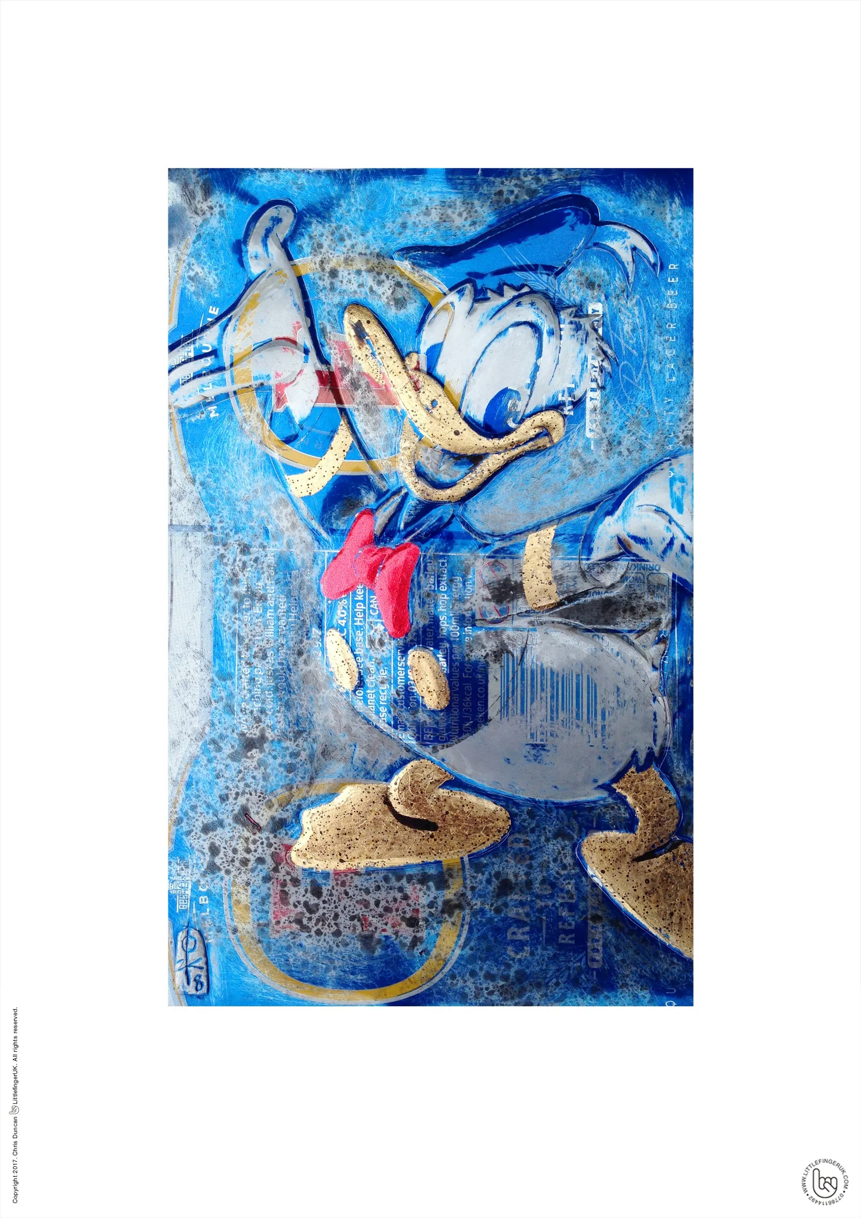 Hand Signed PRINT by Chris Duncan - DONALD DUCK on FOSTERS can