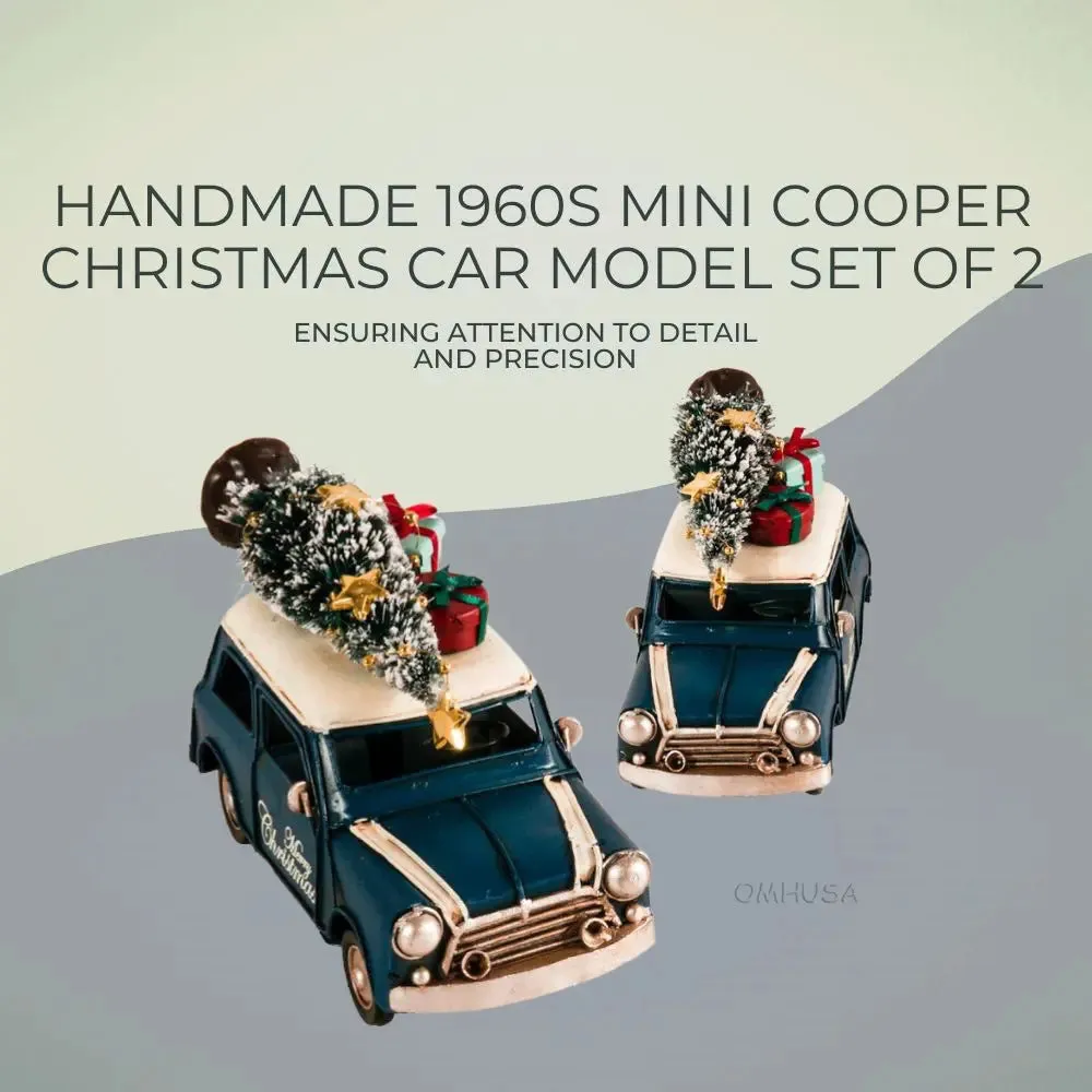 Handmade 1960s Mini Cooper Christmas Car Model Set of 2