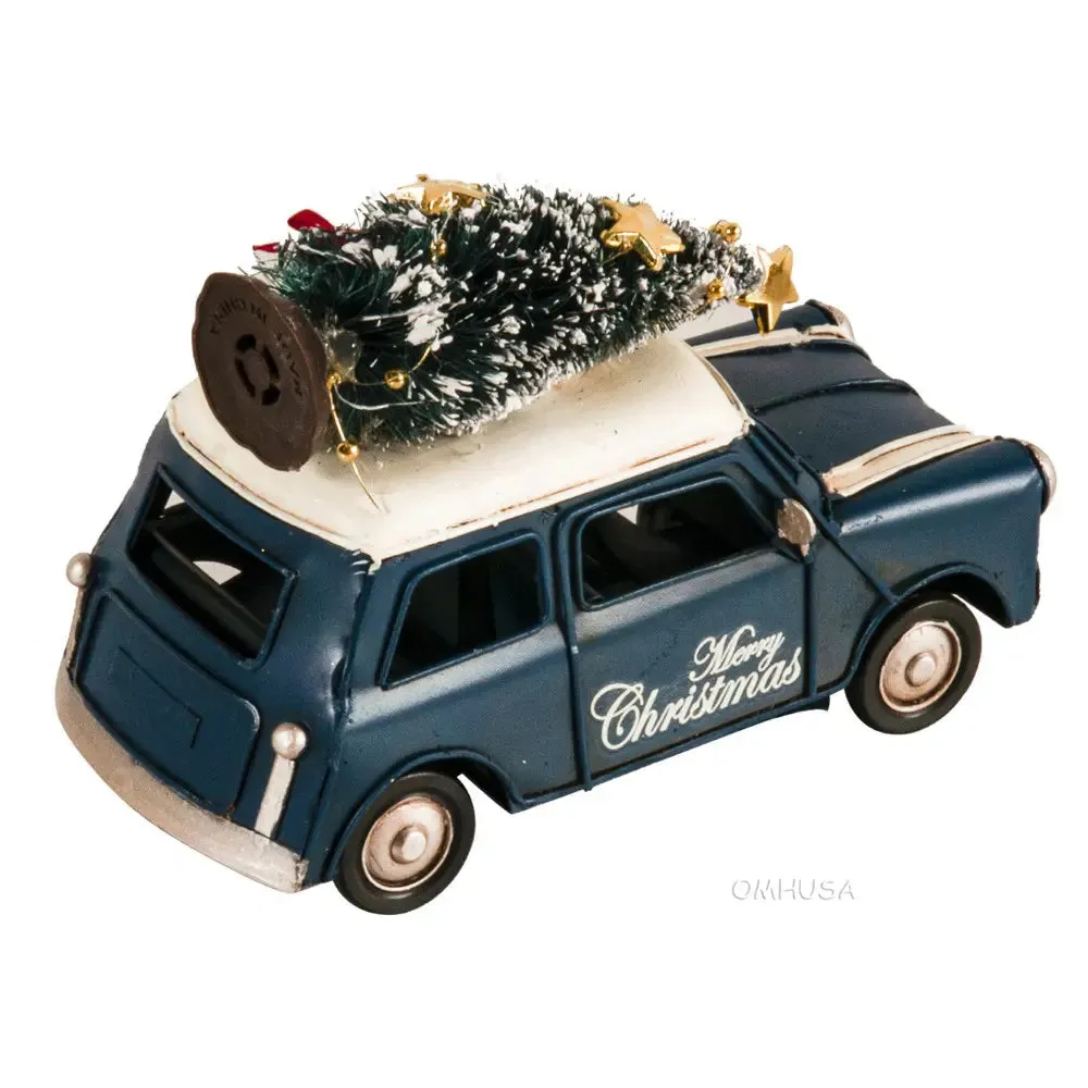 Handmade 1960s Mini Cooper Christmas Car Model Set of 2